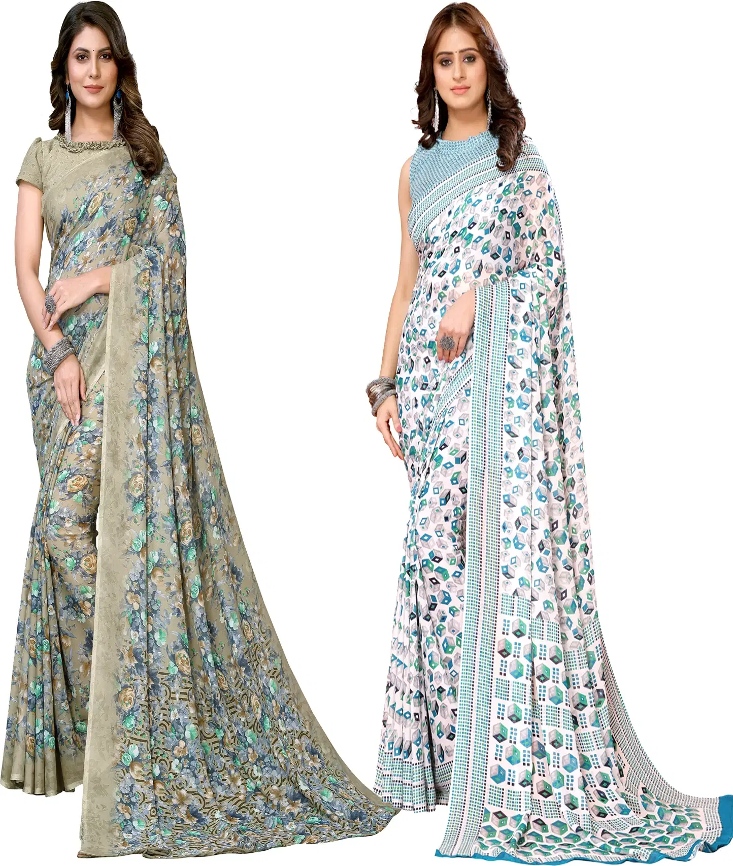 Yashika Georgette Printed Regular Saree With Unstitched Blouse Piece ( Green )     			Yashika Georgette Printed Regular Saree With Unstitched Blouse Piece ( Green )