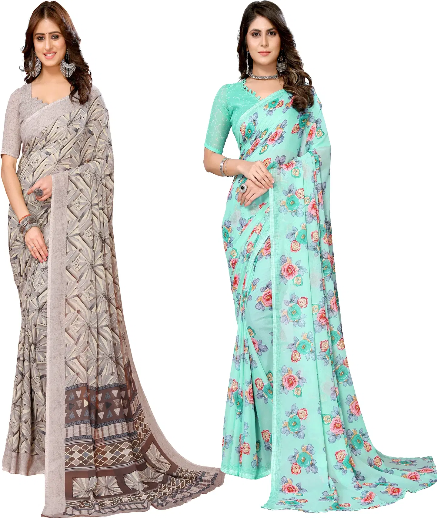 Yashika Georgette Printed Regular Saree With Unstitched Blouse Piece ( Brown ) Yashika Georgette Printed Regular Saree With Unstitched Blouse Piece ( Brown )