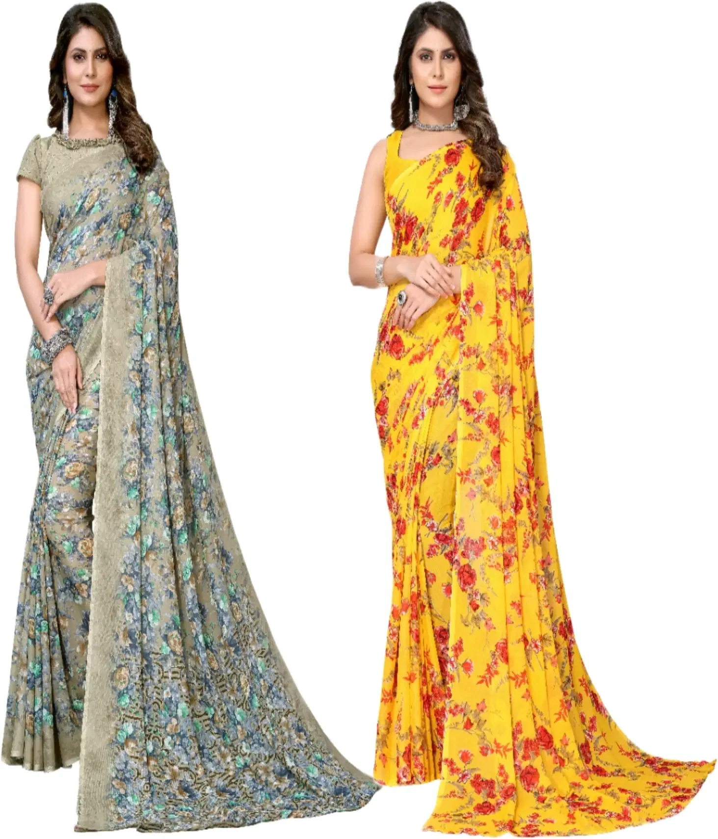    			Yashika Georgette Printed Regular Saree With Unstitched Blouse Piece ( Green )