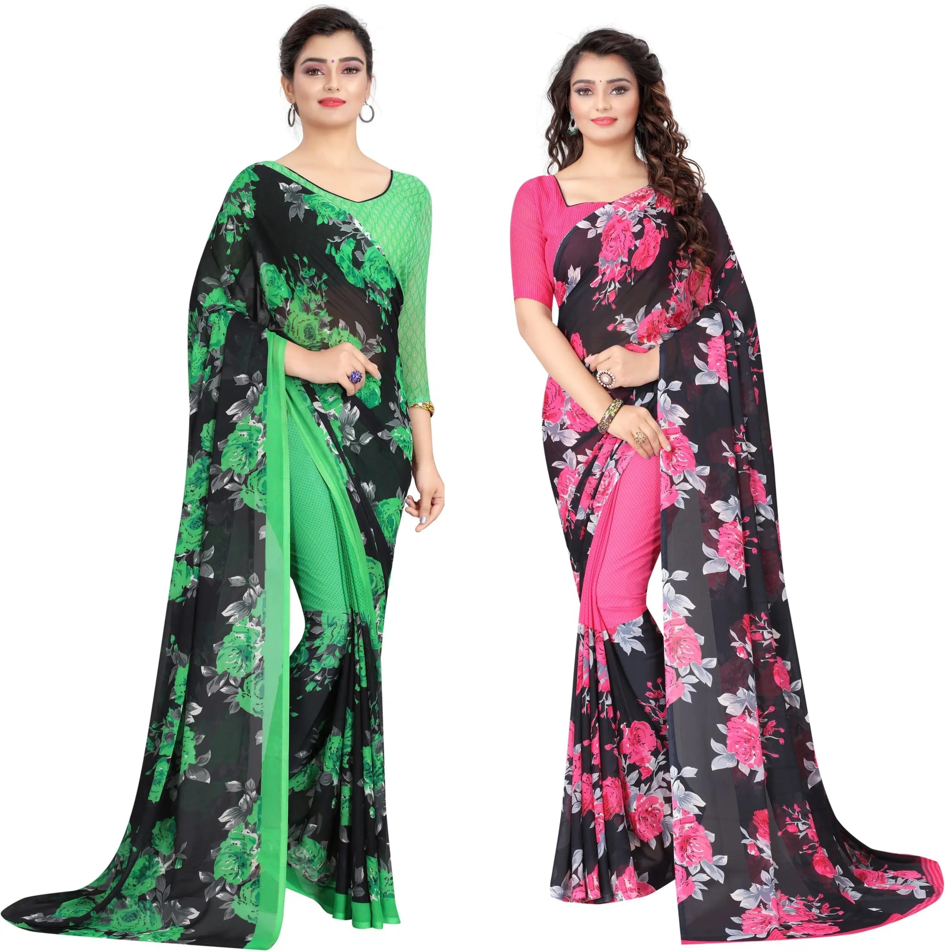     			Yashika Georgette Printed Regular Saree With Unstitched Blouse Piece ( Green )