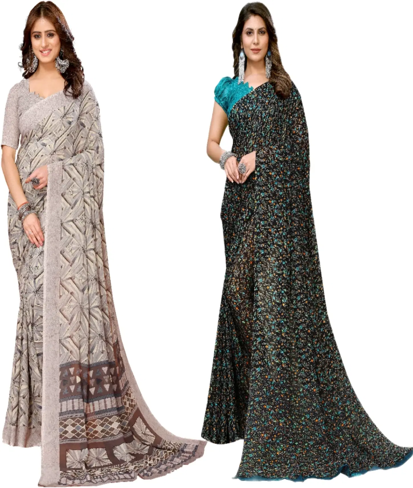     			Yashika Georgette Printed Regular Saree With Unstitched Blouse Piece ( Brown )