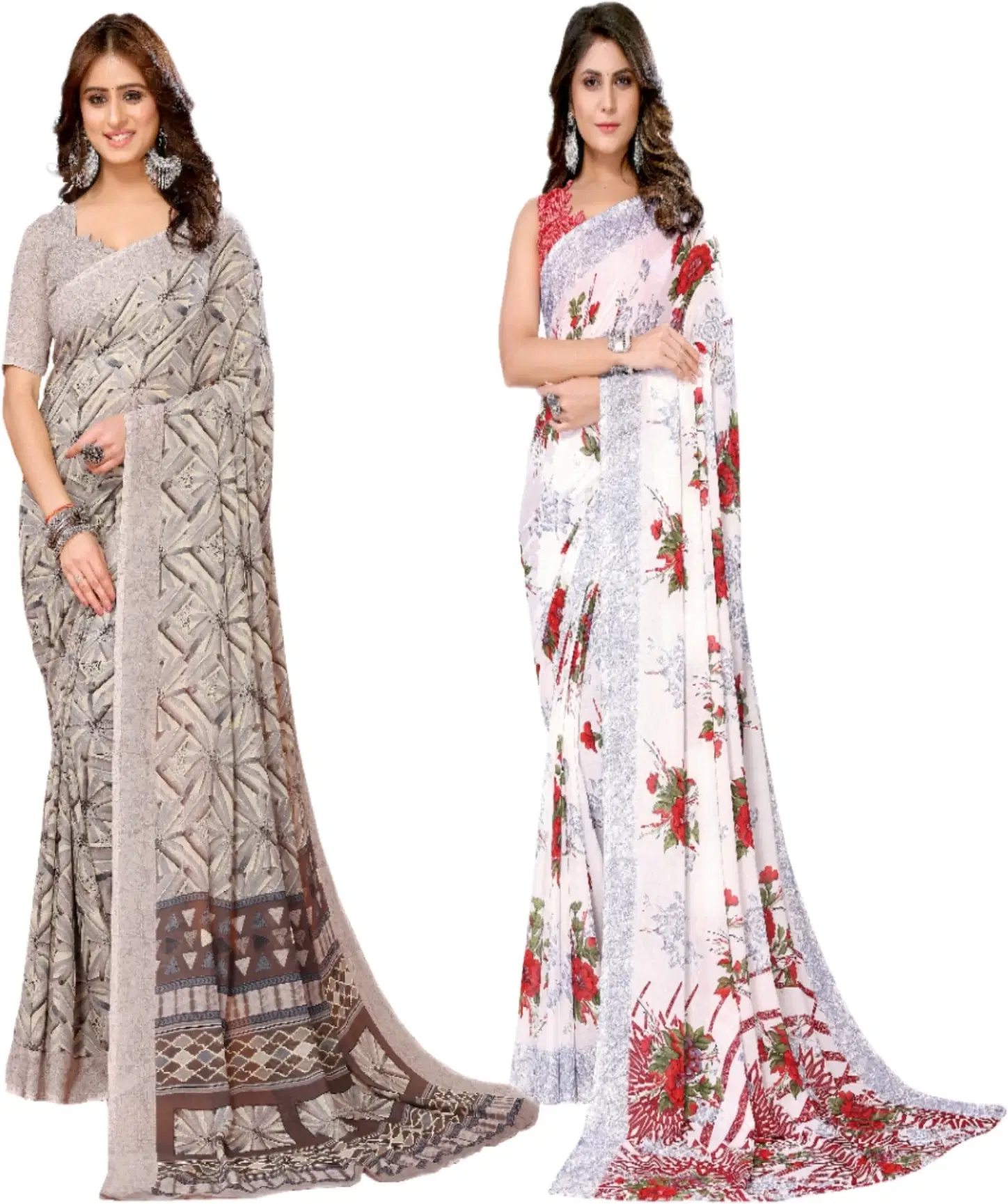     			Yashika Georgette Printed Regular Saree With Unstitched Blouse Piece ( Brown )