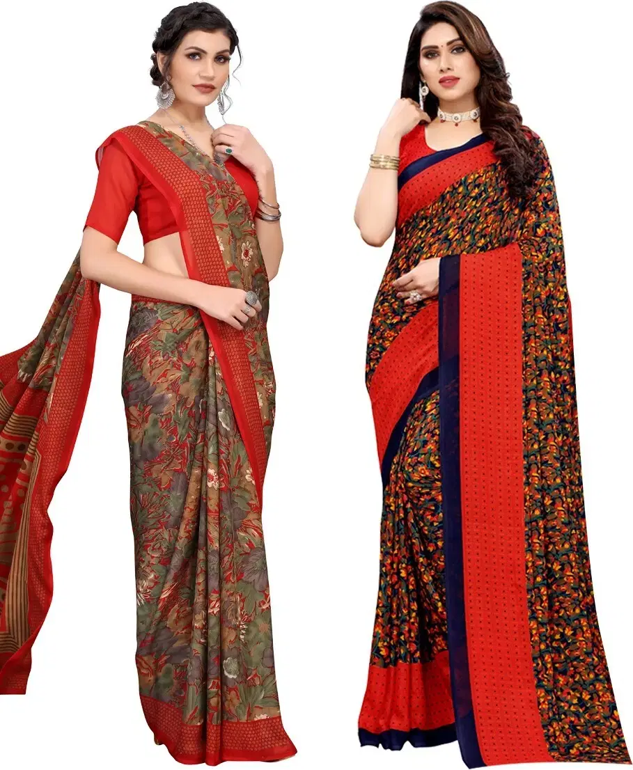     			Yashika Georgette Printed Regular Saree With Unstitched Blouse Piece ( Red )