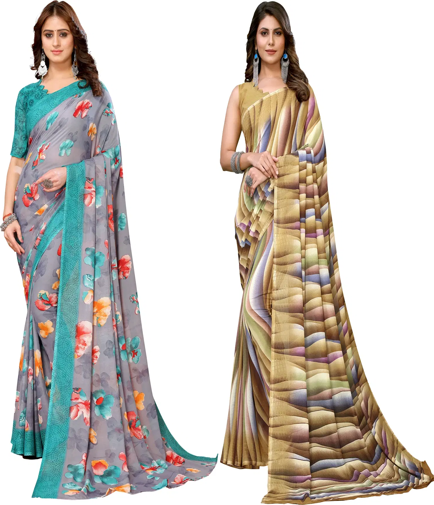     			Yashika Georgette Printed Regular Saree With Unstitched Blouse Piece ( Multicolor )