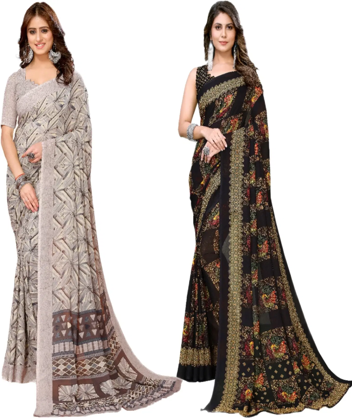     			Yashika Georgette Printed Regular Saree With Unstitched Blouse Piece ( Brown )