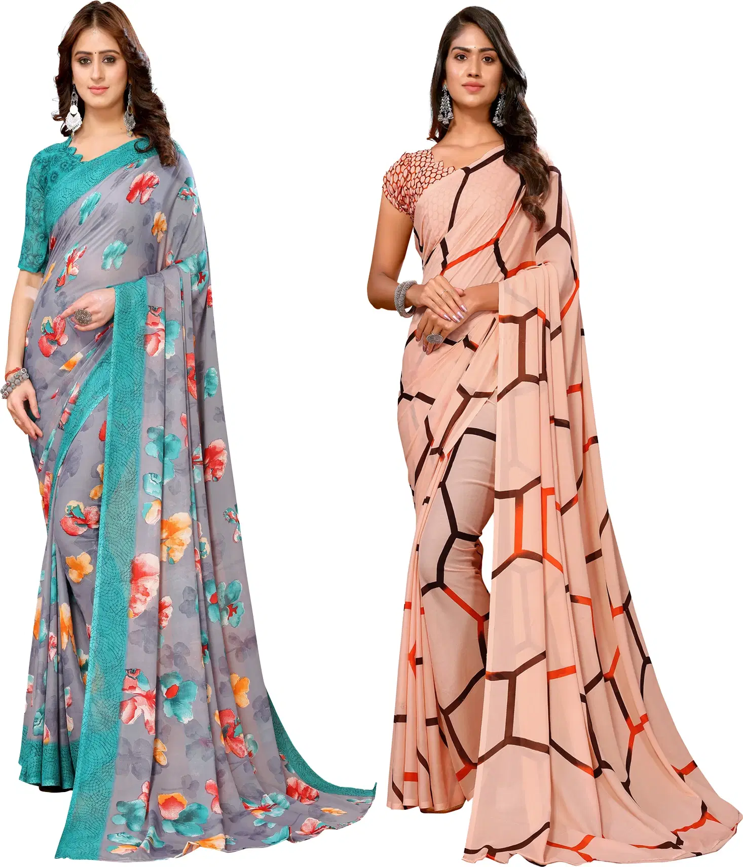 Yashika Georgette Printed Regular Saree With Unstitched Blouse Piece ( Blue ) Yashika Georgette Printed Regular Saree With Unstitched Blouse Piece ( Blue )