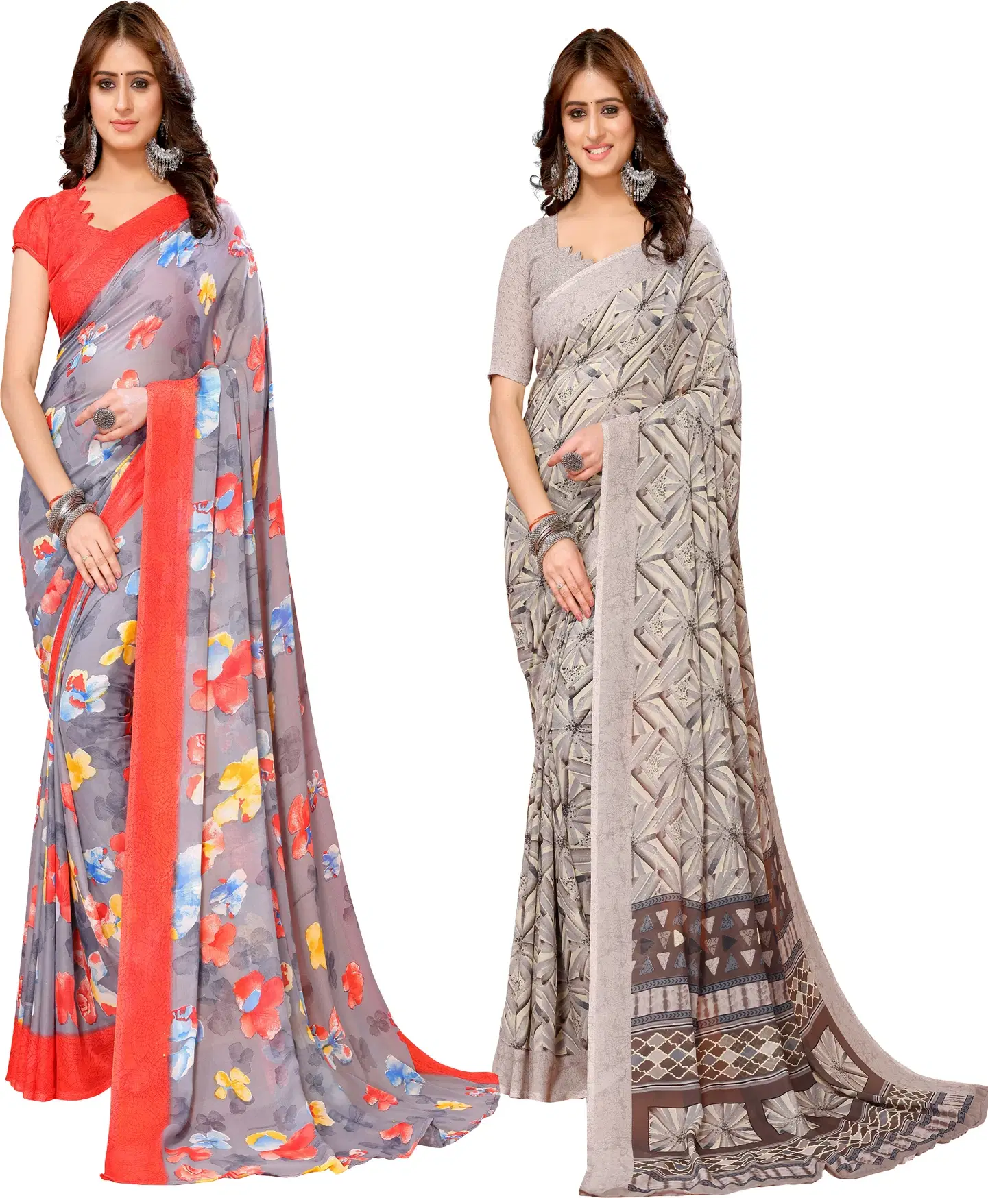     			Yashika Georgette Printed Regular Saree With Unstitched Blouse Piece ( Red )