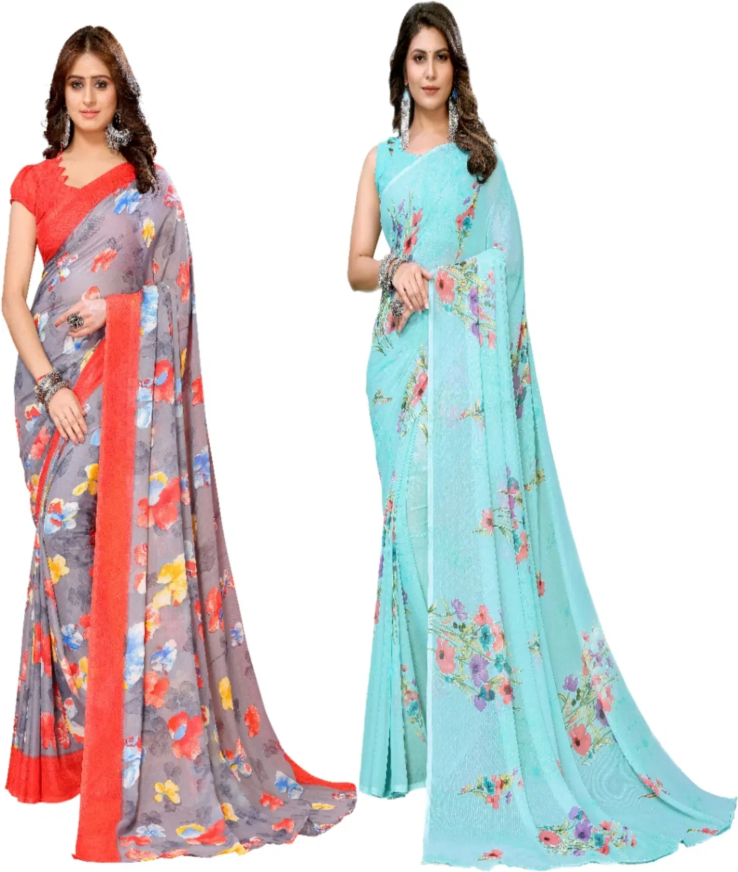     			Yashika Georgette Printed Regular Saree With Unstitched Blouse Piece ( Red )