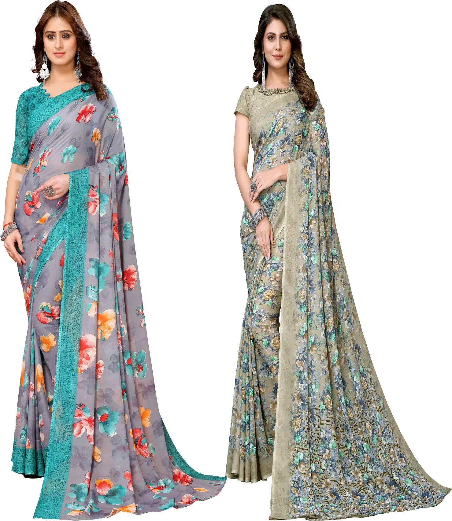 Yashika Georgette Printed Regular Saree With Unstitched Blouse Piece ( Blue ) Yashika Georgette Printed Regular Saree With Unstitched Blouse Piece ( Blue )