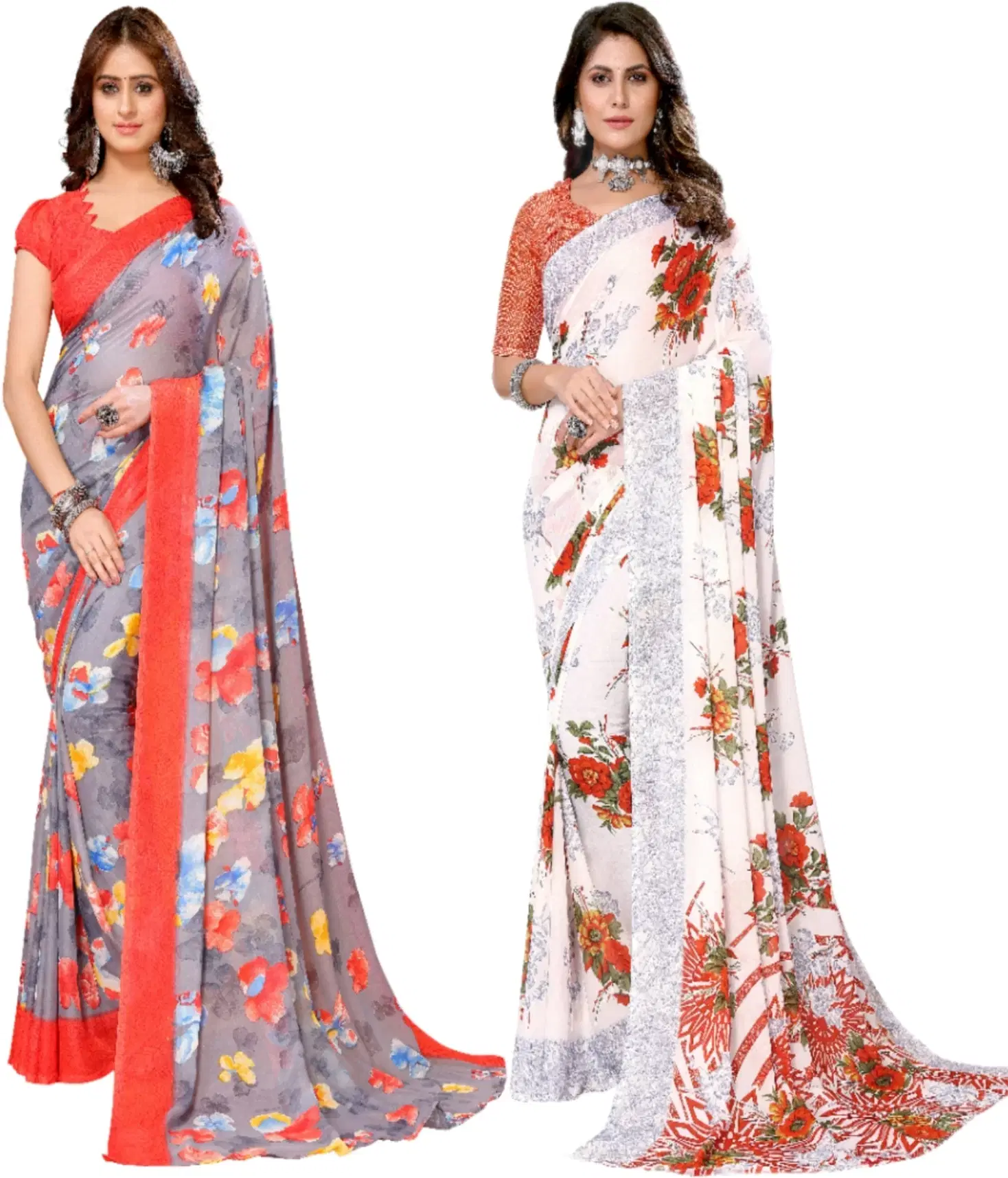 Yashika Georgette Printed Regular Saree With Unstitched Blouse Piece ( Red ) Yashika Georgette Printed Regular Saree With Unstitched Blouse Piece ( Red )