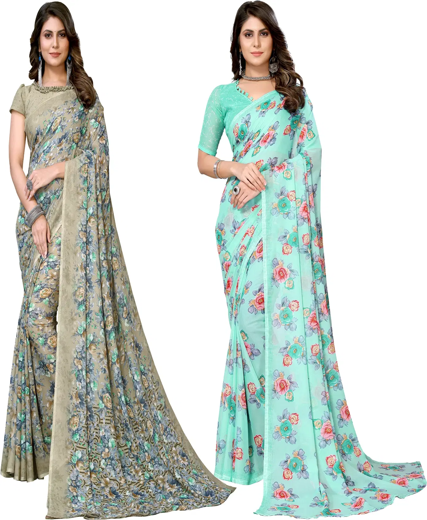     			Yashika Georgette Printed Regular Saree With Unstitched Blouse Piece ( Green )