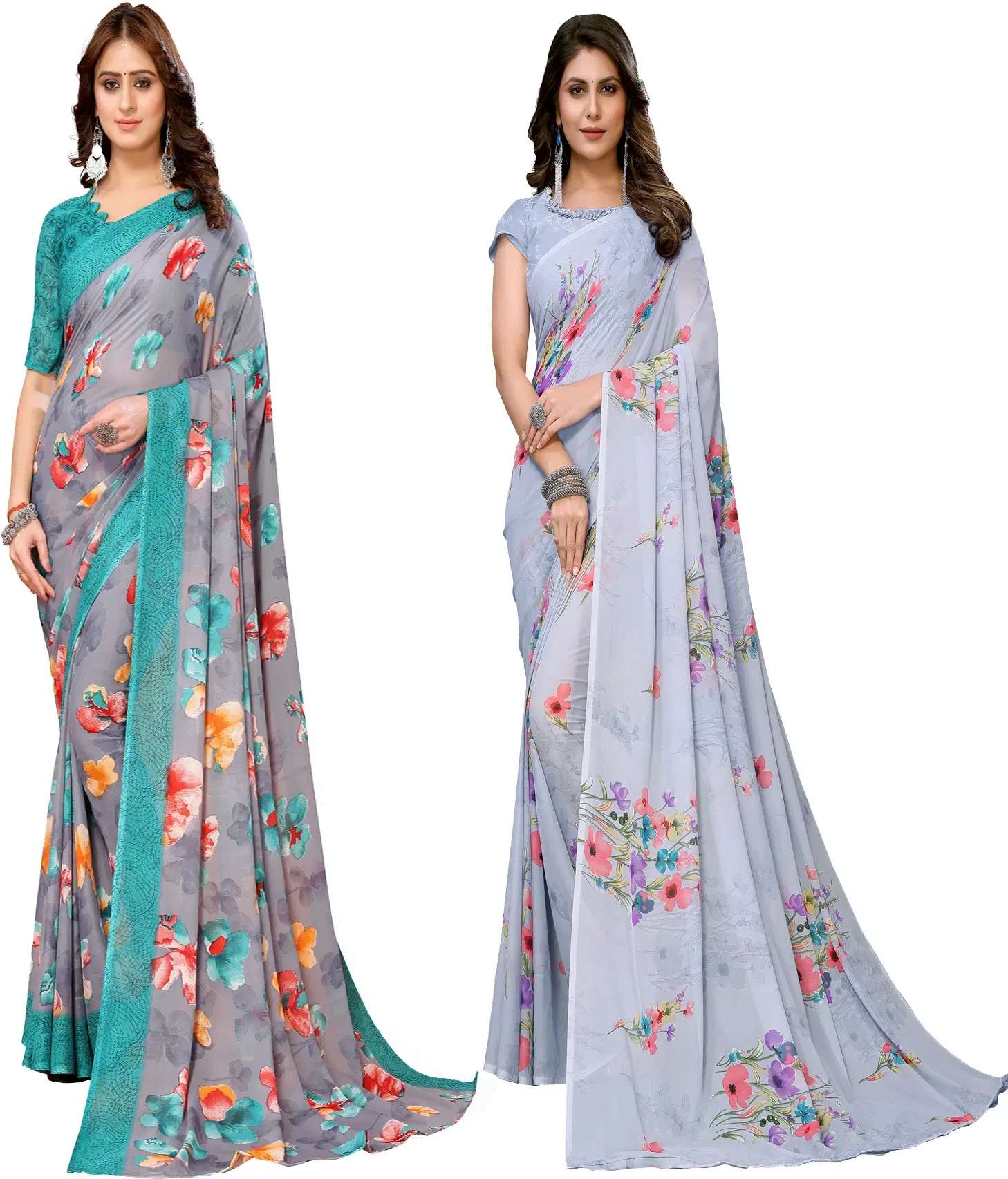     			Yashika Georgette Printed Regular Saree With Unstitched Blouse Piece ( Blue )