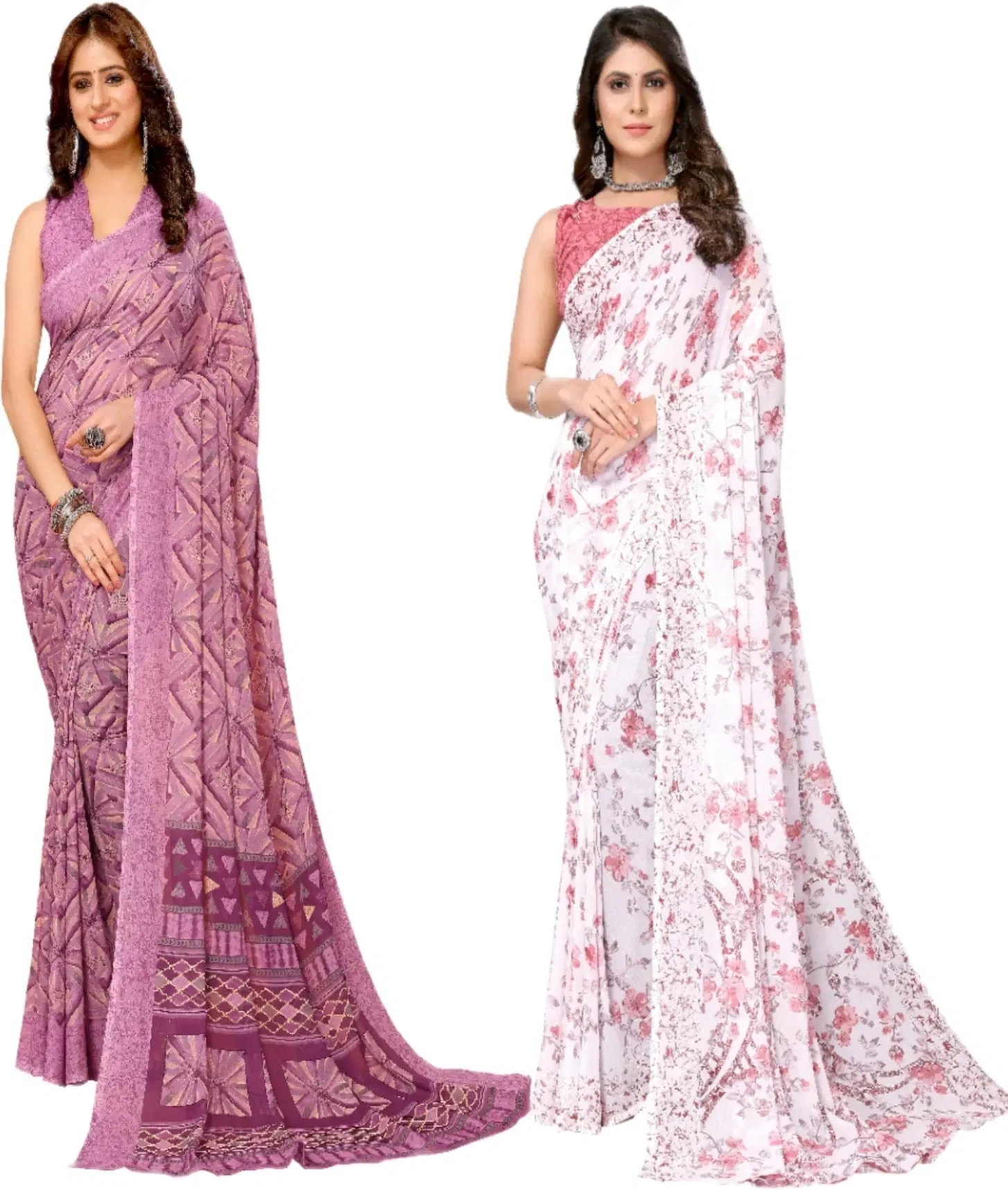     			Yashika Georgette Printed Regular Saree With Unstitched Blouse Piece ( Purple )