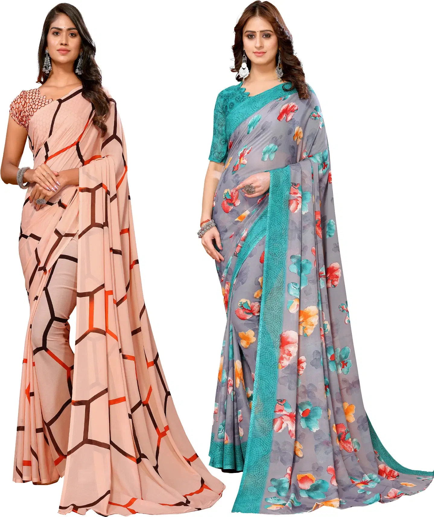     			Yashika Georgette Printed Regular Saree With Unstitched Blouse Piece ( Brown )
