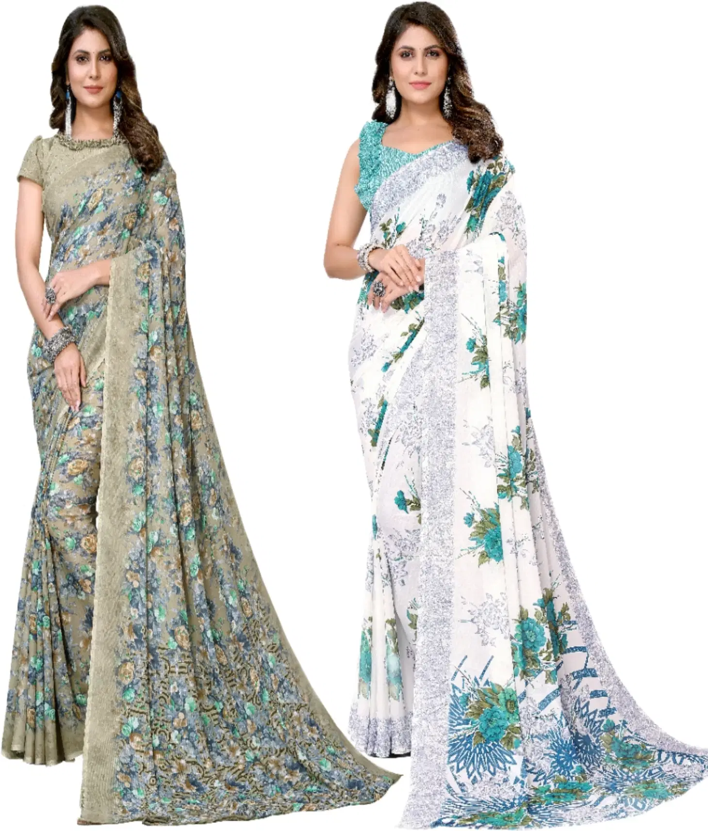 Yashika Georgette Printed Regular Saree With Unstitched Blouse Piece ( Green ) Yashika Georgette Printed Regular Saree With Unstitched Blouse Piece ( Green )