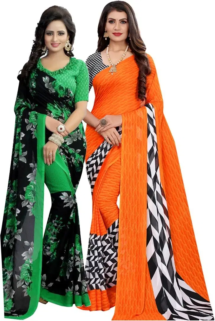     			Yashika Georgette Printed Regular Saree With Unstitched Blouse Piece ( Multicolor )