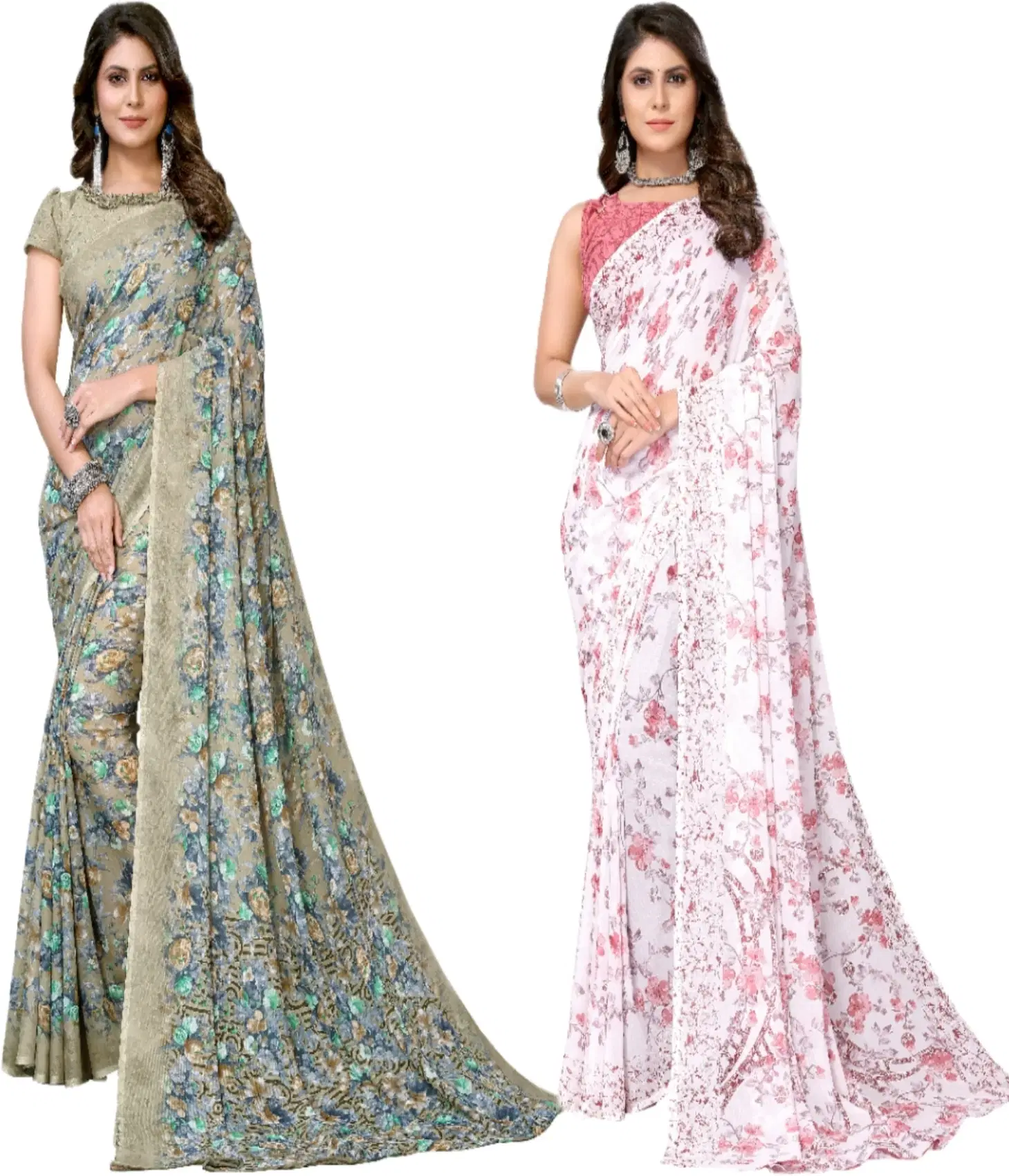     			Yashika Georgette Printed Regular Saree With Unstitched Blouse Piece ( Green )