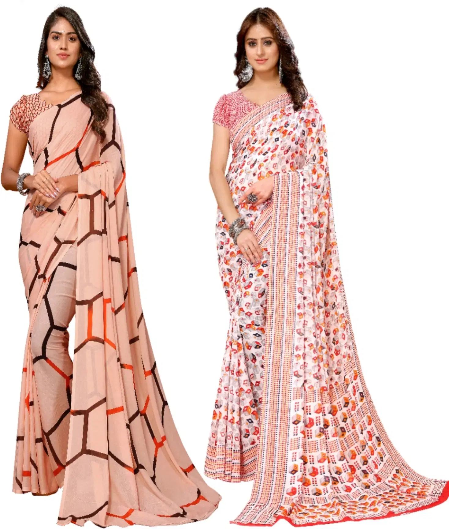     			Yashika Georgette Printed Regular Saree With Unstitched Blouse Piece ( Brown )