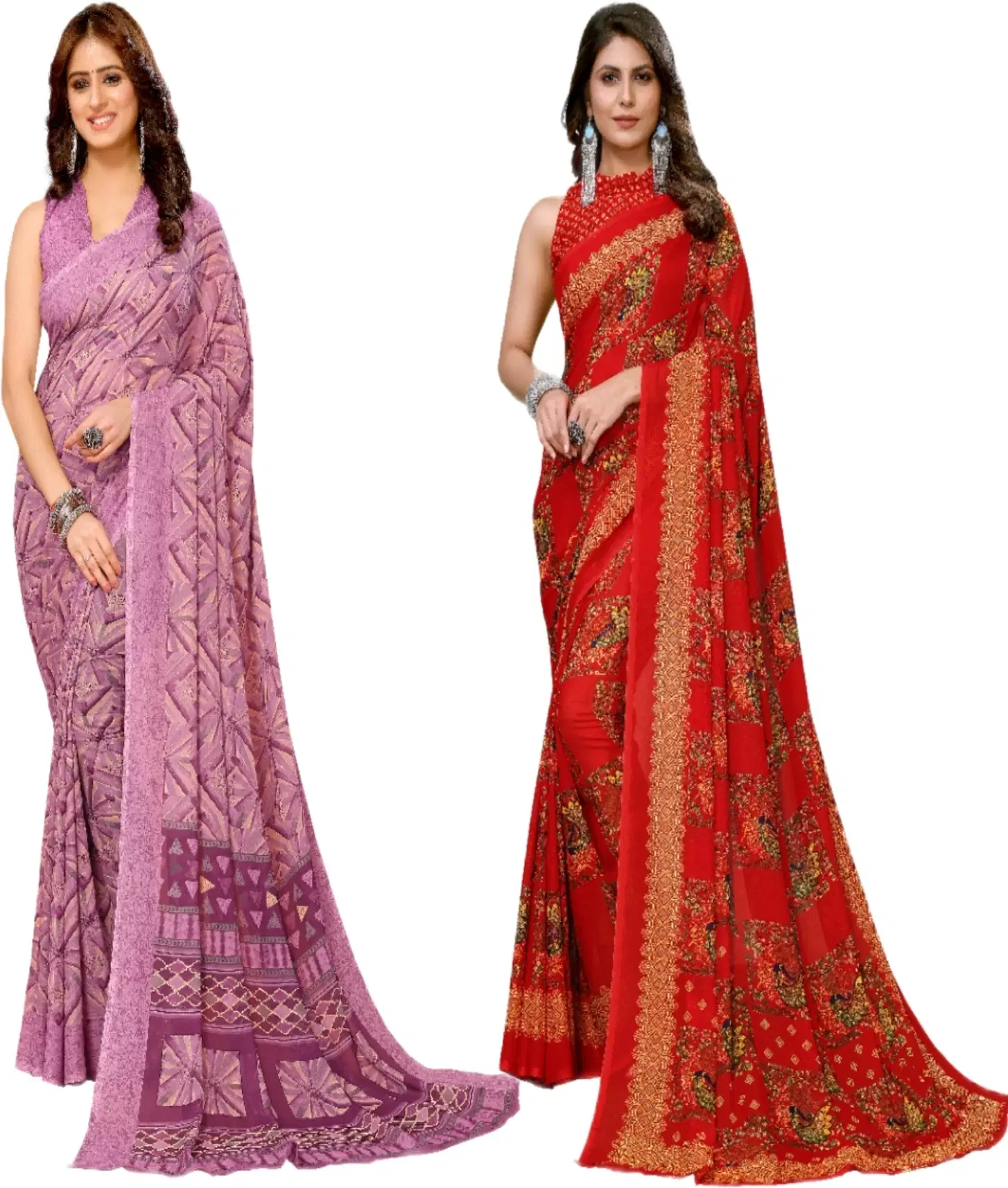 Yashika Georgette Printed Regular Saree With Unstitched Blouse Piece ( Purple )     			Yashika Georgette Printed Regular Saree With Unstitched Blouse Piece ( Purple )