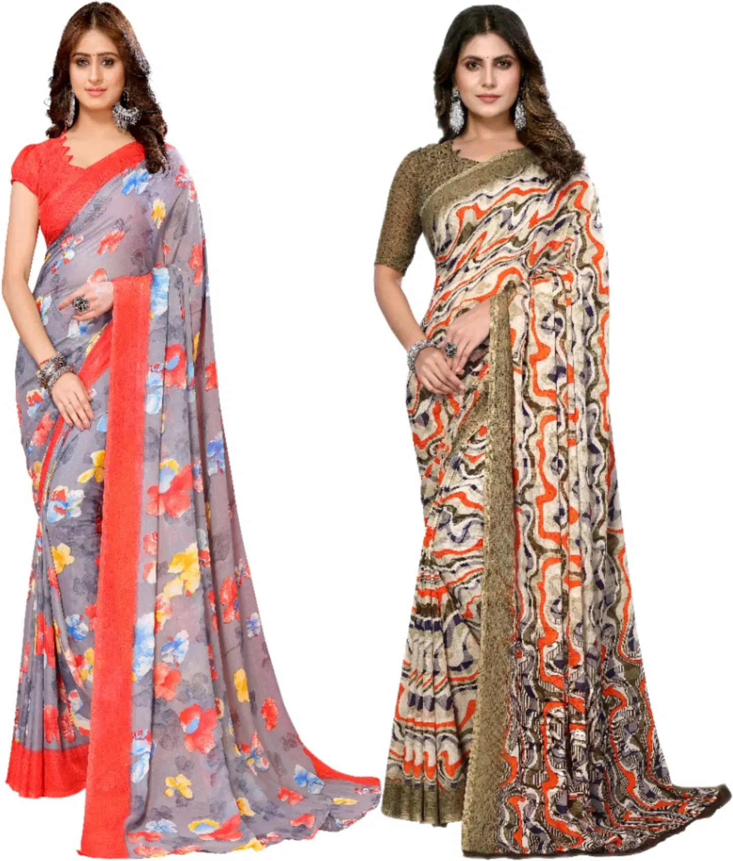 Yashika Georgette Printed Regular Saree With Unstitched Blouse Piece ( Red )     			Yashika Georgette Printed Regular Saree With Unstitched Blouse Piece ( Red )