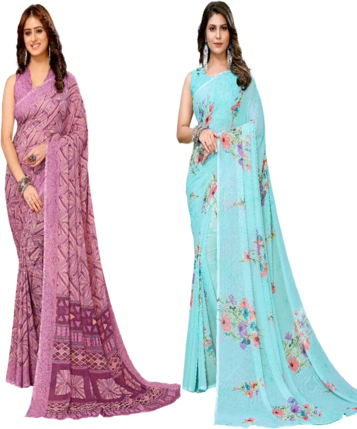     			Yashika Georgette Printed Regular Saree With Unstitched Blouse Piece ( Purple )