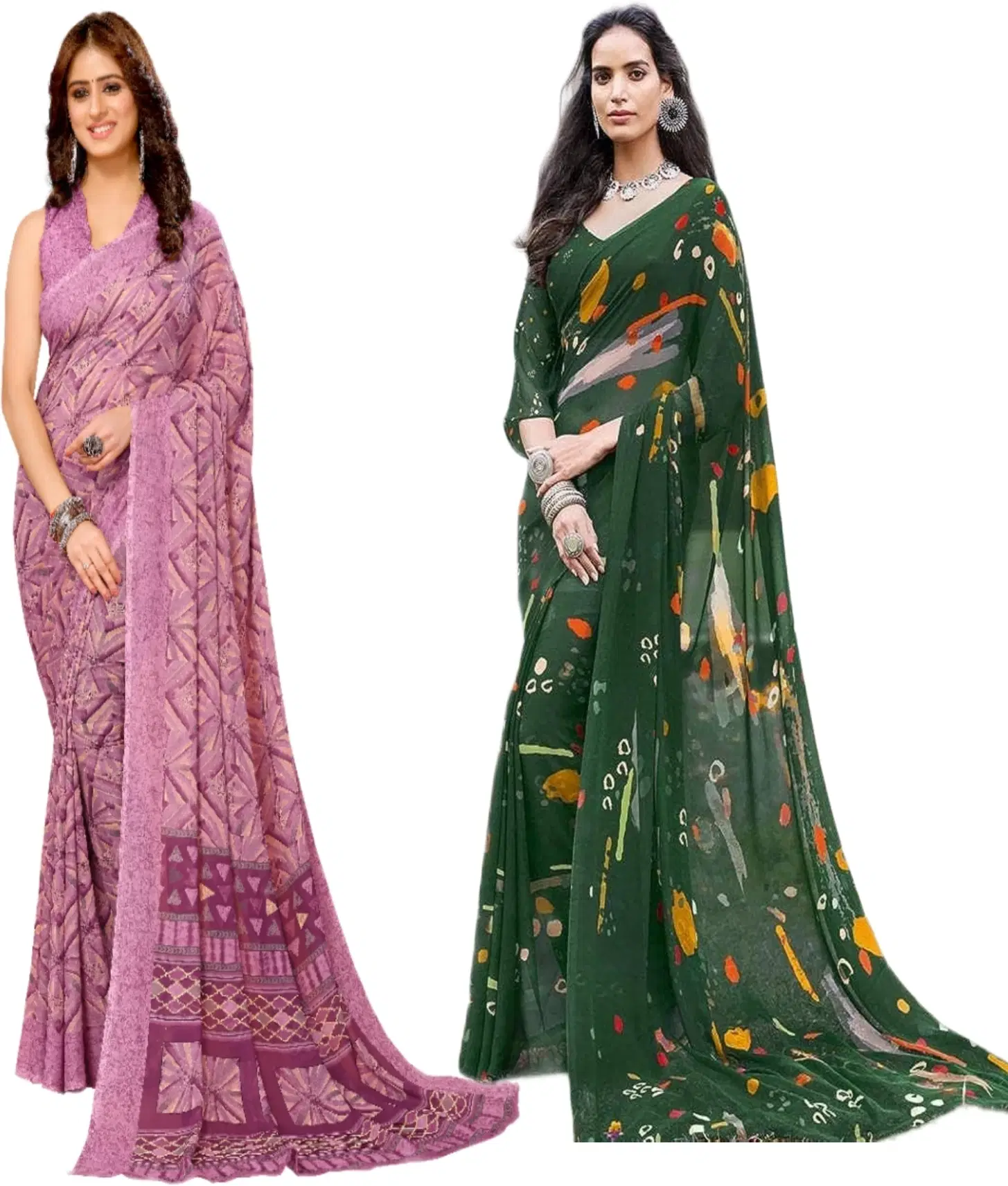     			Yashika Georgette Printed Regular Saree With Unstitched Blouse Piece ( Purple )