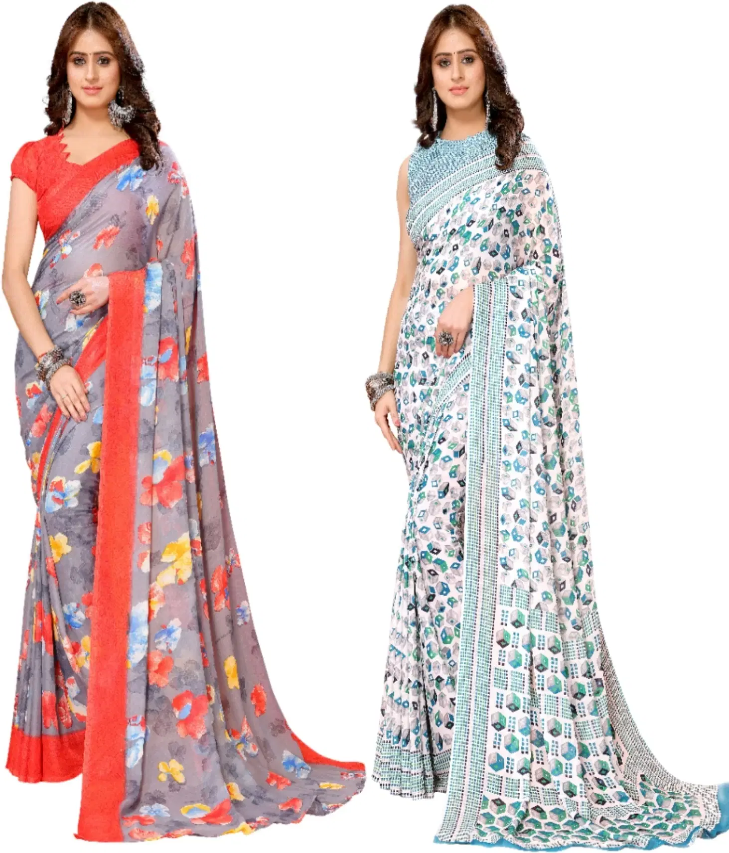     			Yashika Georgette Printed Regular Saree With Unstitched Blouse Piece ( Red )
