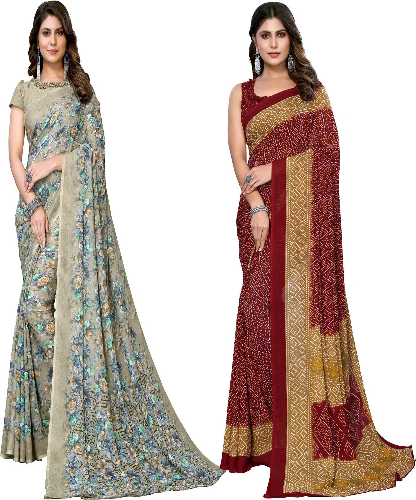     			Yashika Georgette Printed Regular Saree With Unstitched Blouse Piece ( Green )