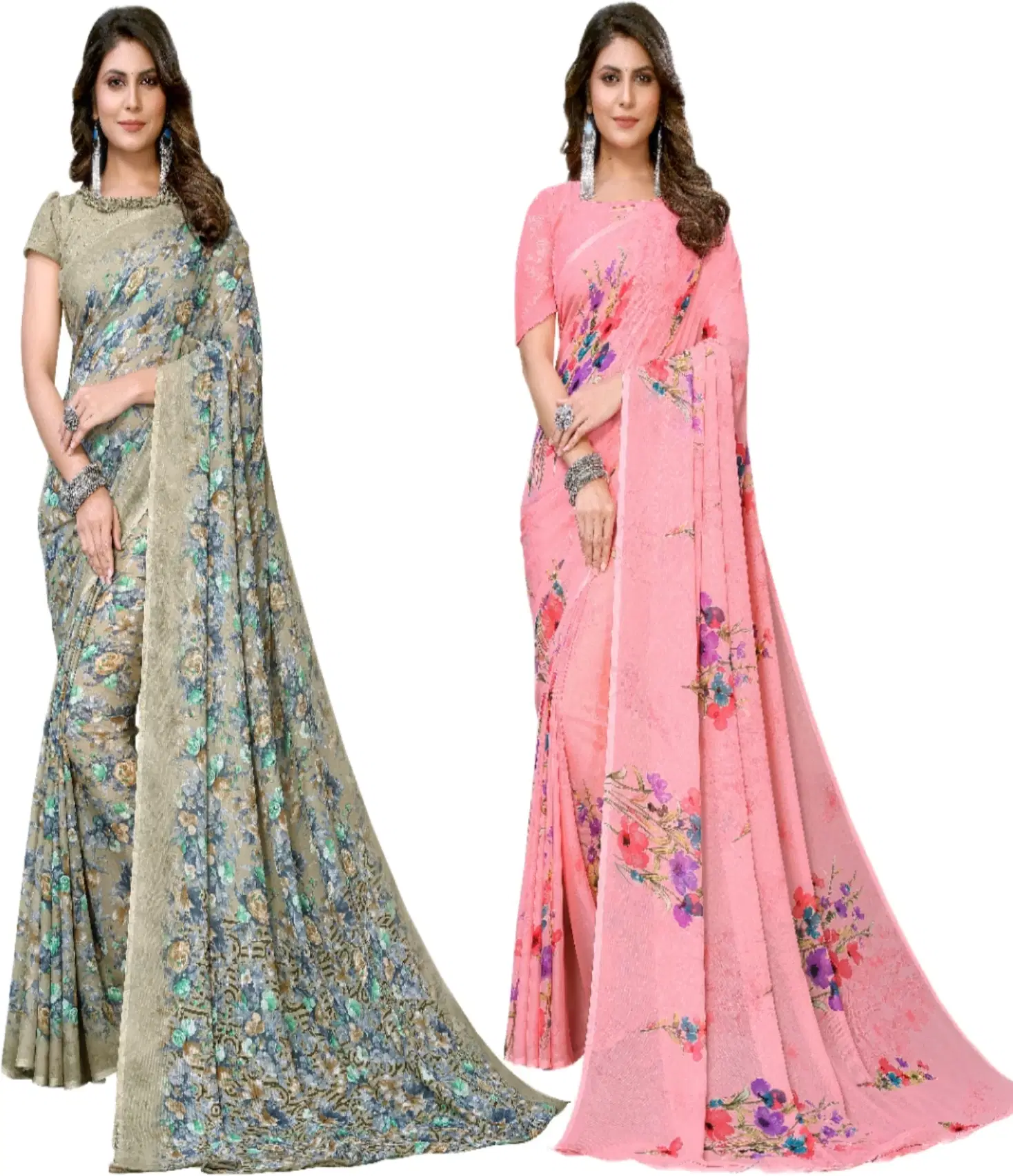 Yashika Georgette Printed Regular Saree With Unstitched Blouse Piece ( Green ) Yashika Georgette Printed Regular Saree With Unstitched Blouse Piece ( Green )