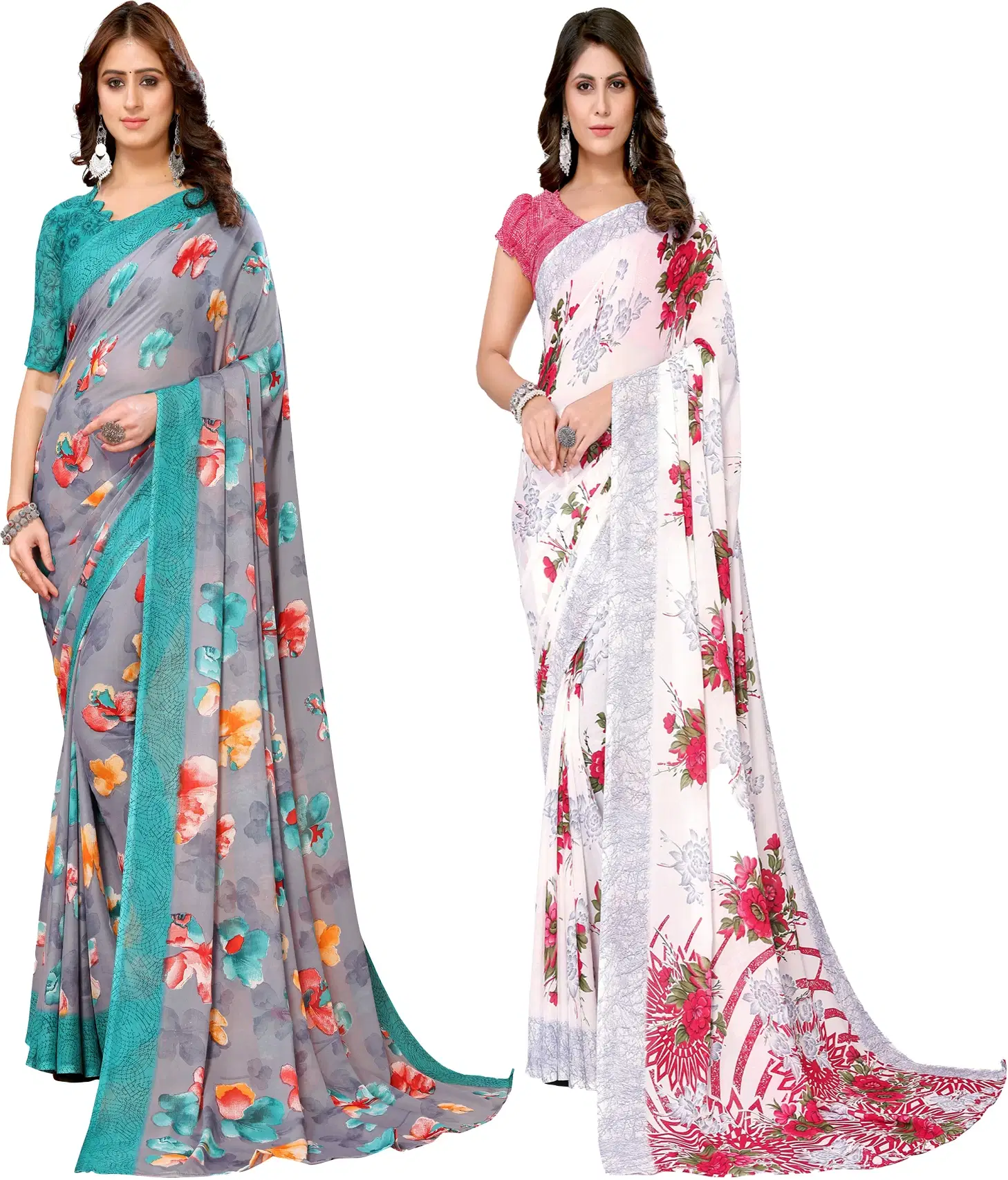 Yashika Georgette Printed Regular Saree With Unstitched Blouse Piece ( Blue )     			Yashika Georgette Printed Regular Saree With Unstitched Blouse Piece ( Blue )
