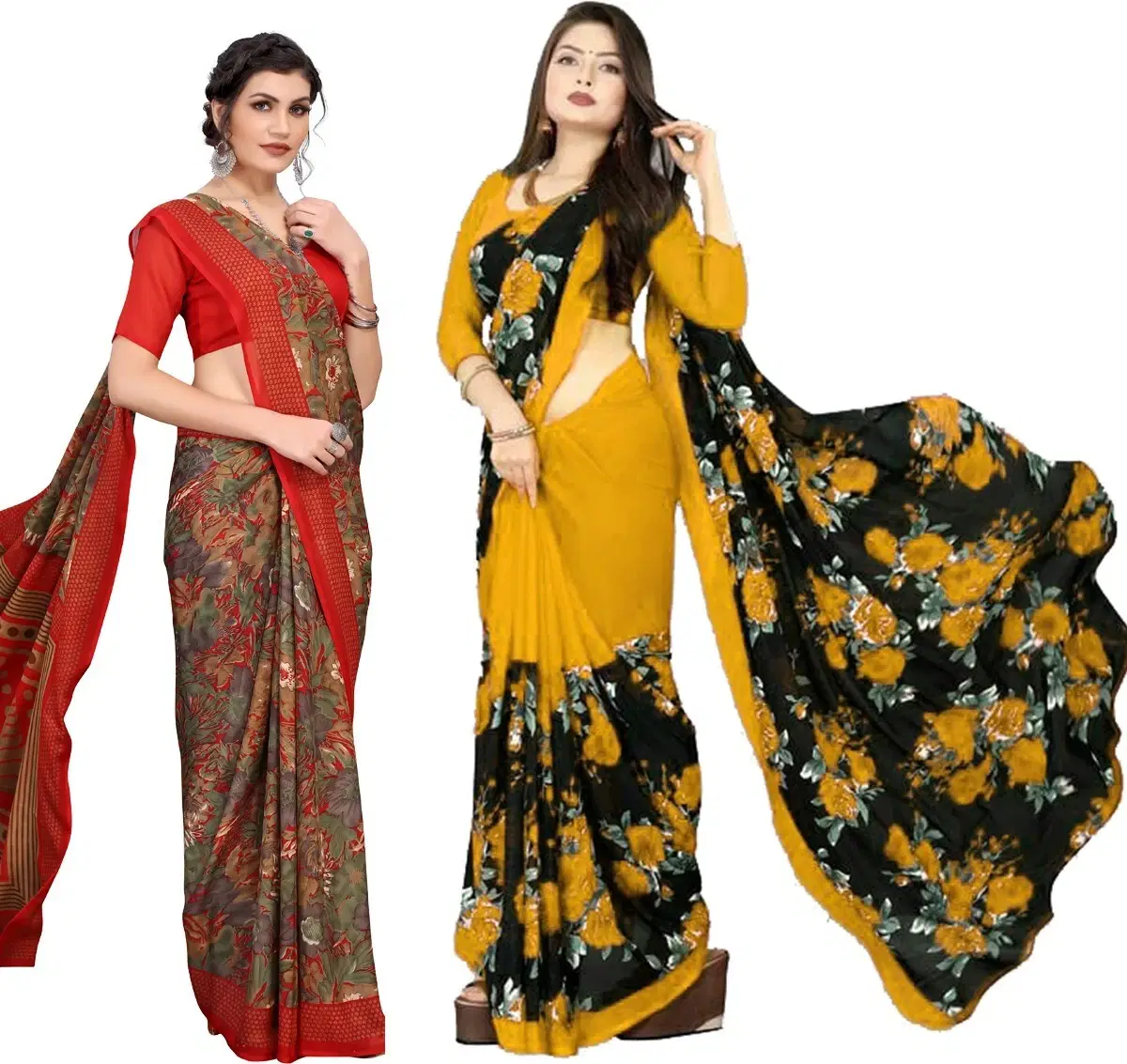     			Yashika Georgette Printed Regular Saree With Unstitched Blouse Piece ( Yellow )