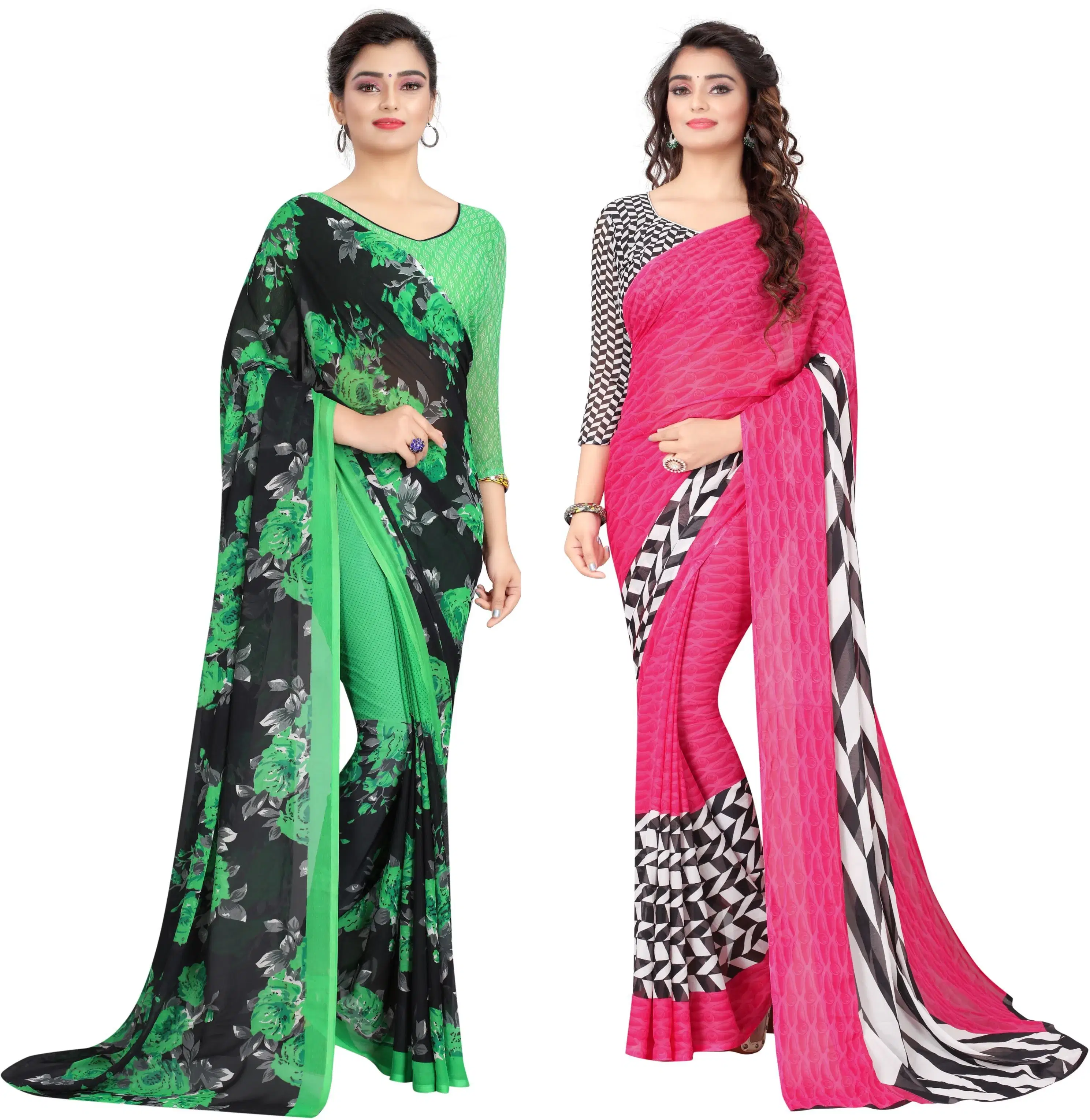     			Yashika Georgette Printed Regular Saree With Unstitched Blouse Piece ( Green )