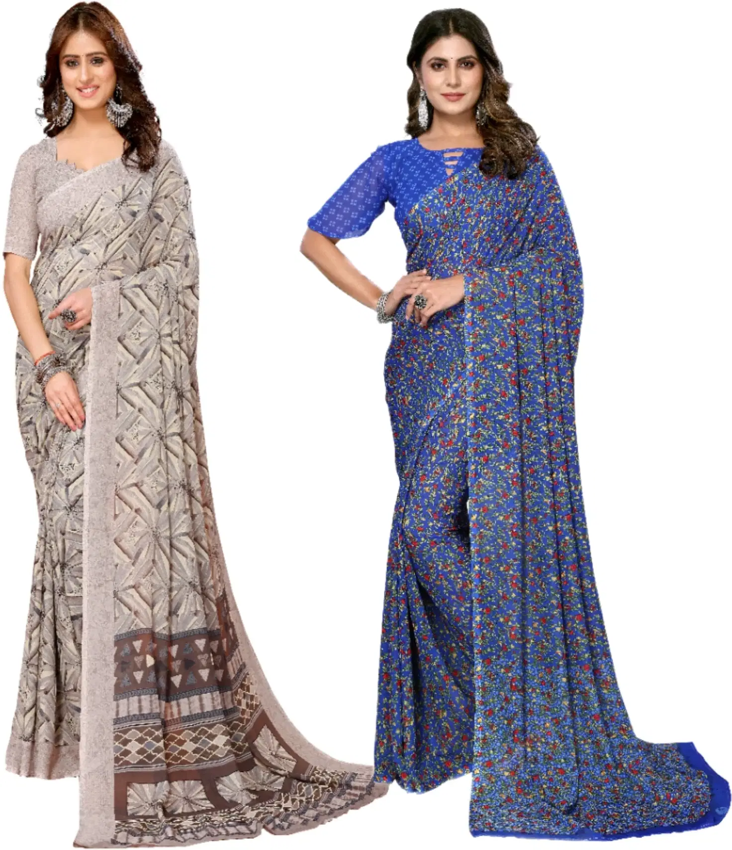     			Yashika Georgette Printed Regular Saree With Unstitched Blouse Piece ( Brown )
