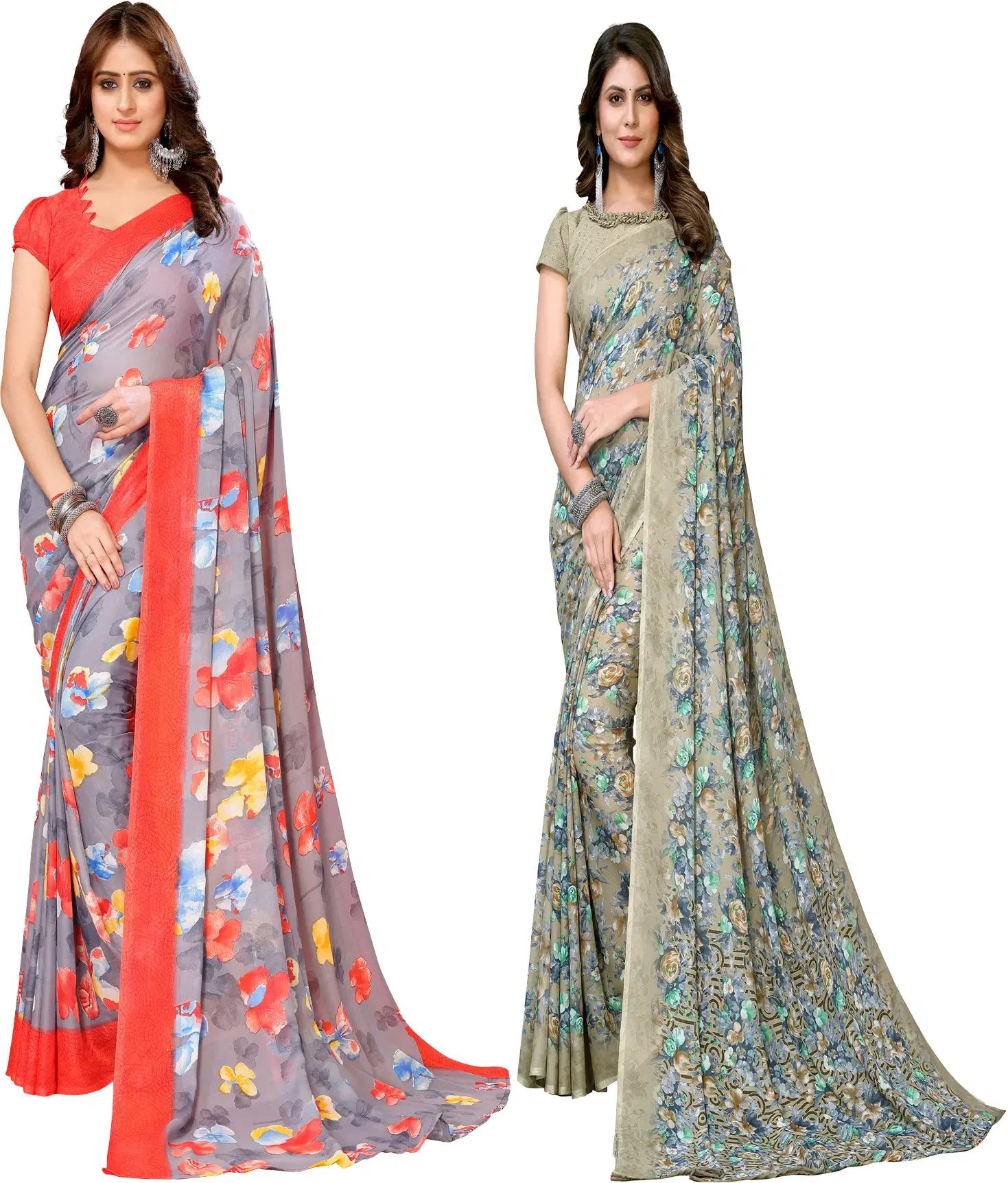     			Yashika Georgette Printed Regular Saree With Unstitched Blouse Piece ( Red )