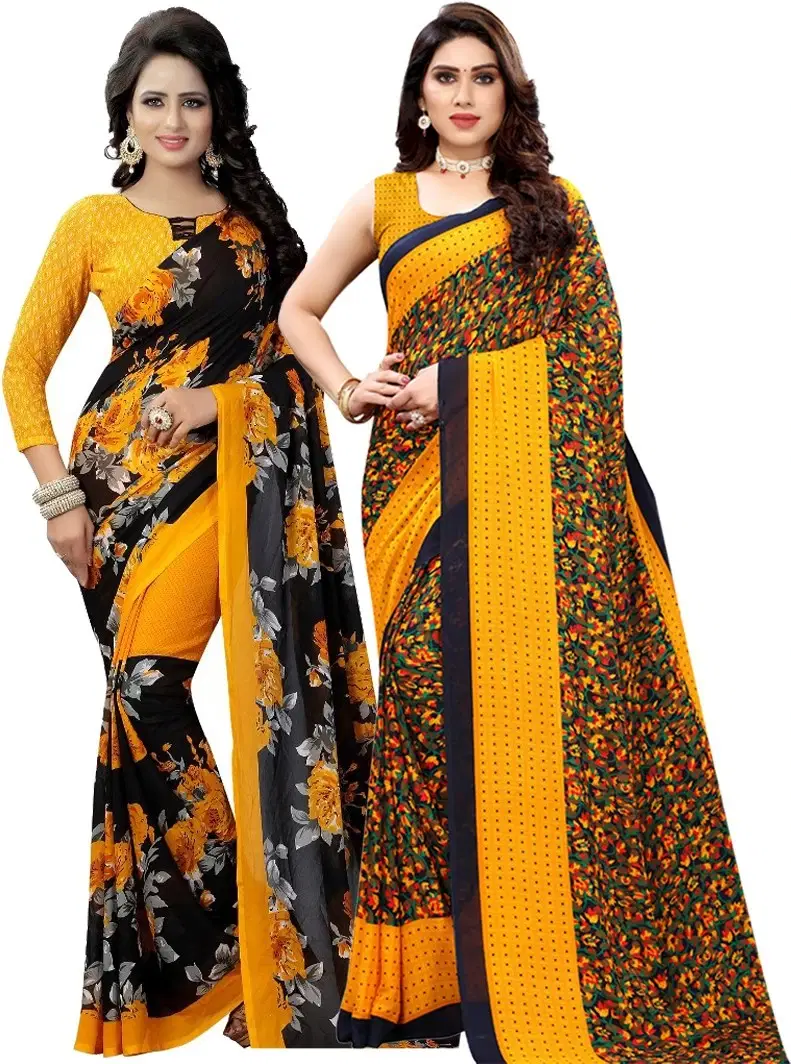 Yashika Georgette Printed Regular Saree With Unstitched Blouse Piece ( Multicolor ) Yashika Georgette Printed Regular Saree With Unstitched Blouse Piece ( Multicolor )