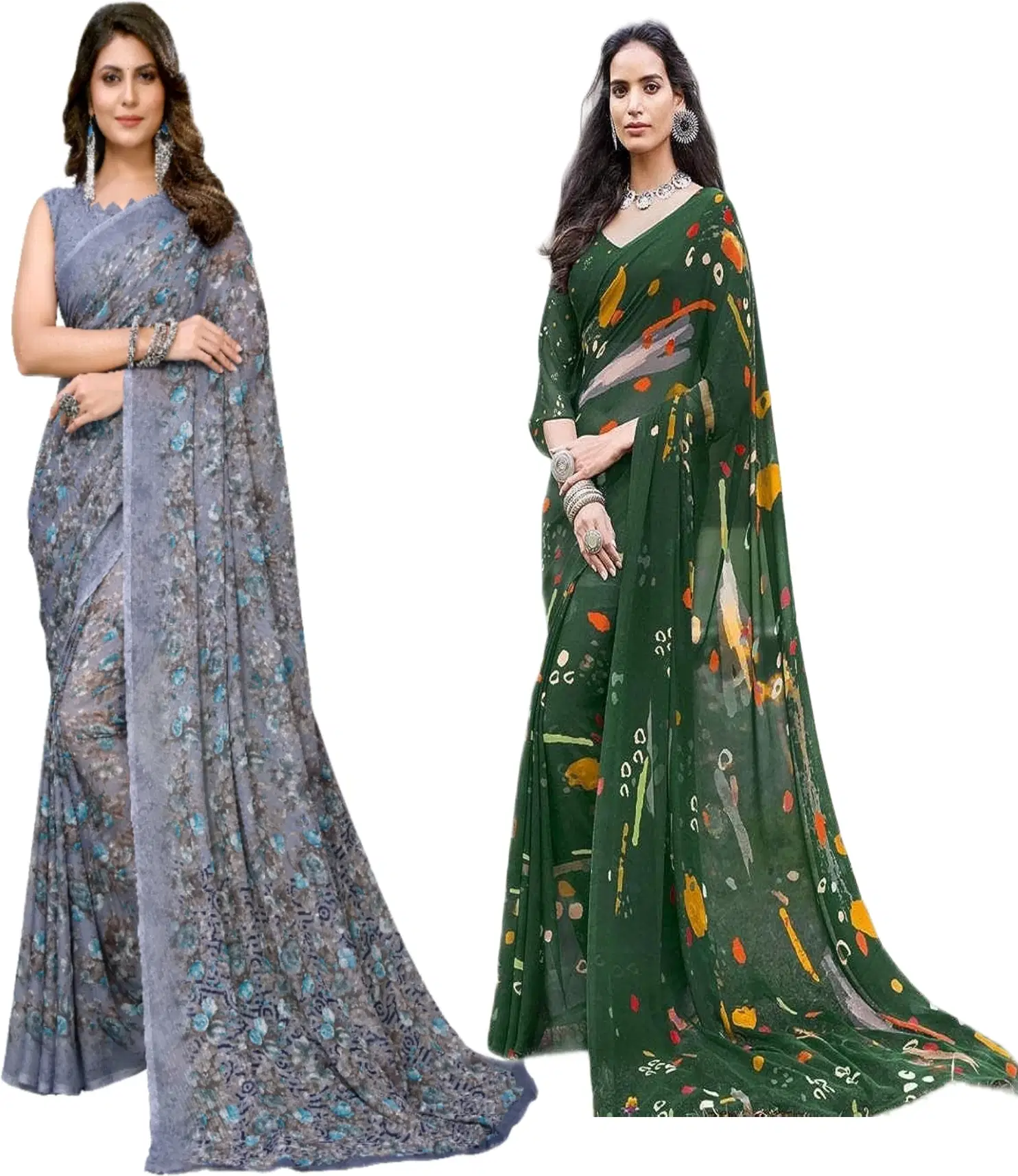     			Yashika Georgette Printed Regular Saree With Unstitched Blouse Piece ( Purple )