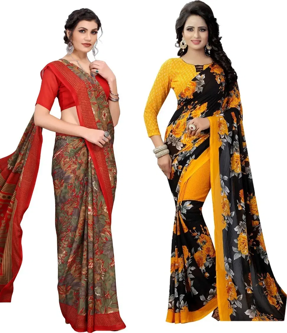     			Yashika Georgette Printed Regular Saree With Unstitched Blouse Piece ( Yellow )