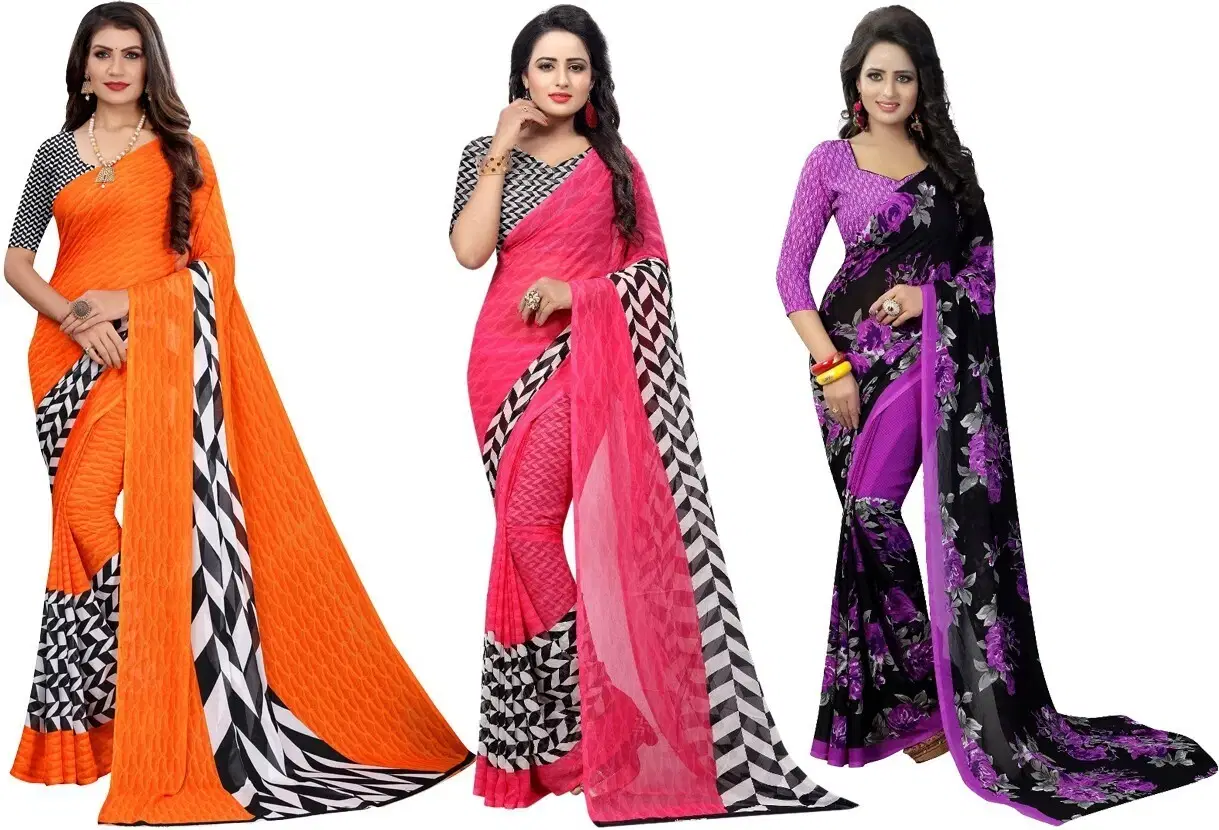 Yashika Georgette Printed Regular Saree With Unstitched Blouse Piece ( Purple ) Yashika Georgette Printed Regular Saree With Unstitched Blouse Piece ( Purple )