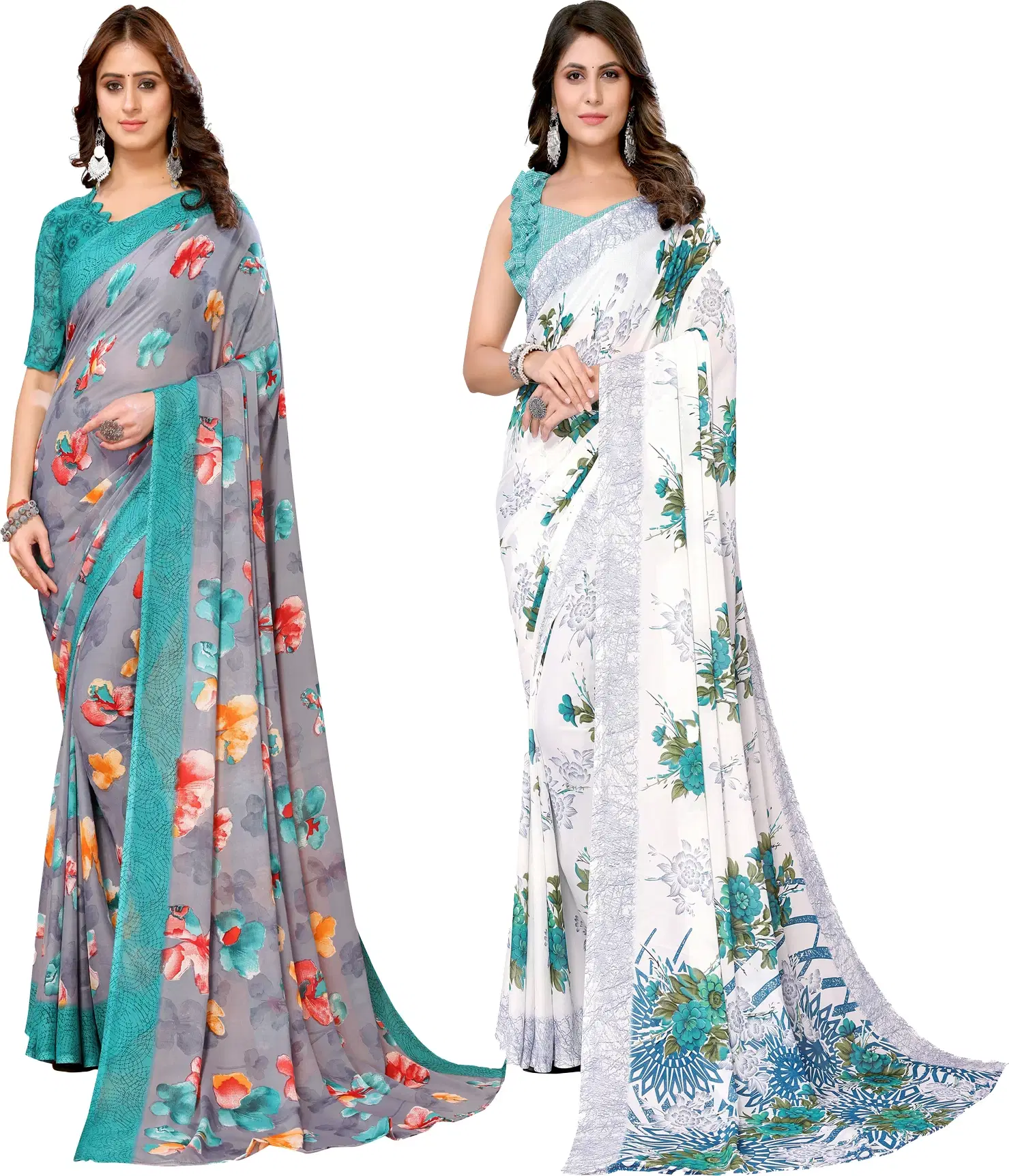     			Yashika Georgette Printed Regular Saree With Unstitched Blouse Piece ( Blue )