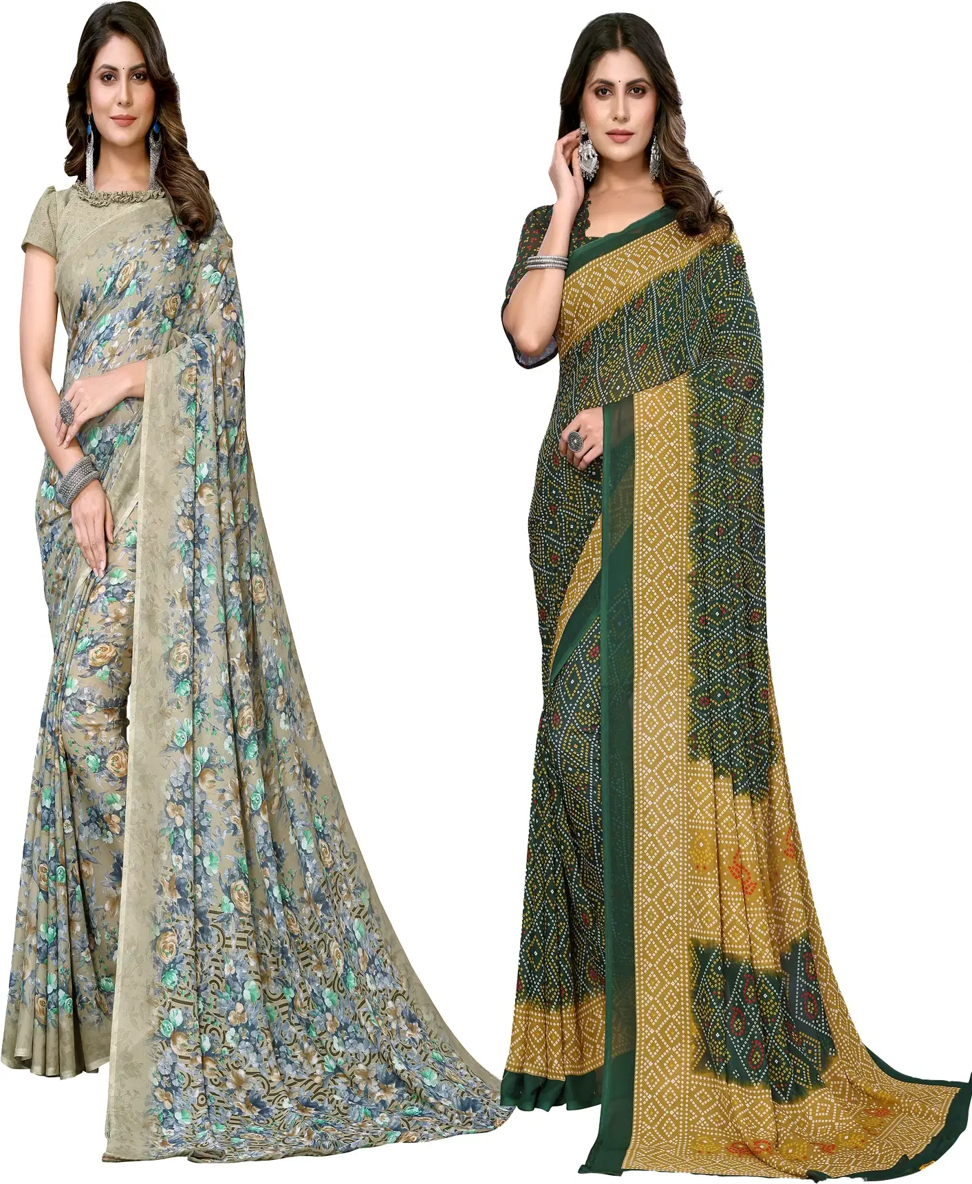     			Yashika Georgette Printed Regular Saree With Unstitched Blouse Piece ( Green )