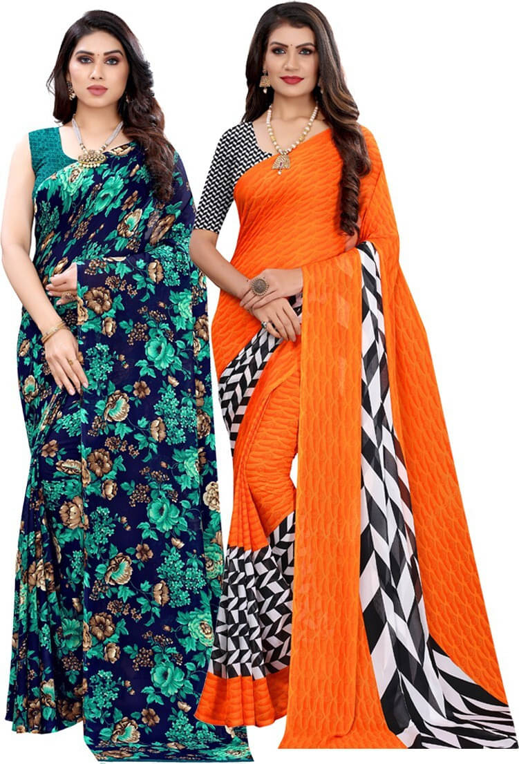     			Yashika Georgette Printed Regular Saree With Unstitched Blouse Piece ( Multicolor )