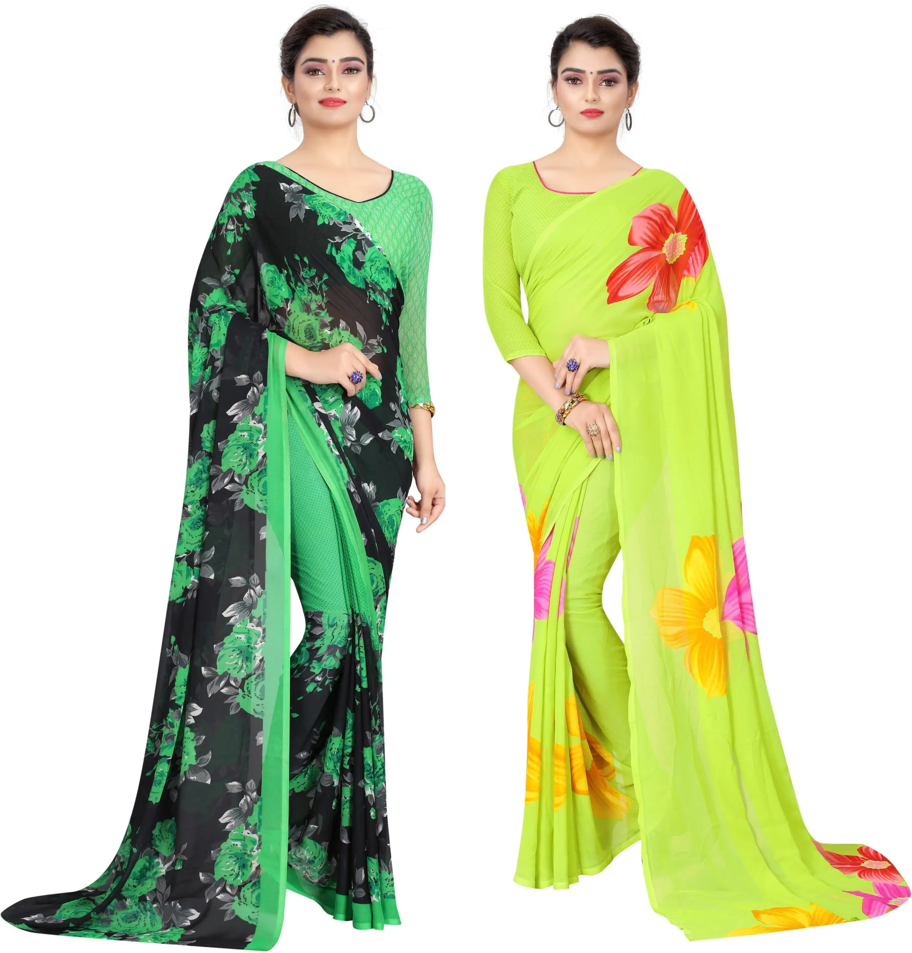 Yashika Georgette Printed Regular Saree With Unstitched Blouse Piece ( Green ) Yashika Georgette Printed Regular Saree With Unstitched Blouse Piece ( Green )