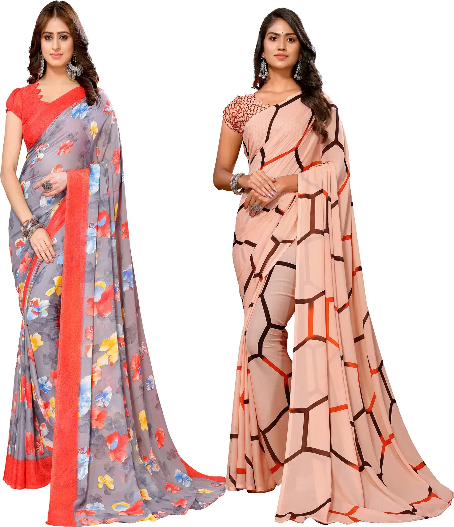     			Yashika Georgette Printed Regular Saree With Unstitched Blouse Piece ( Red )