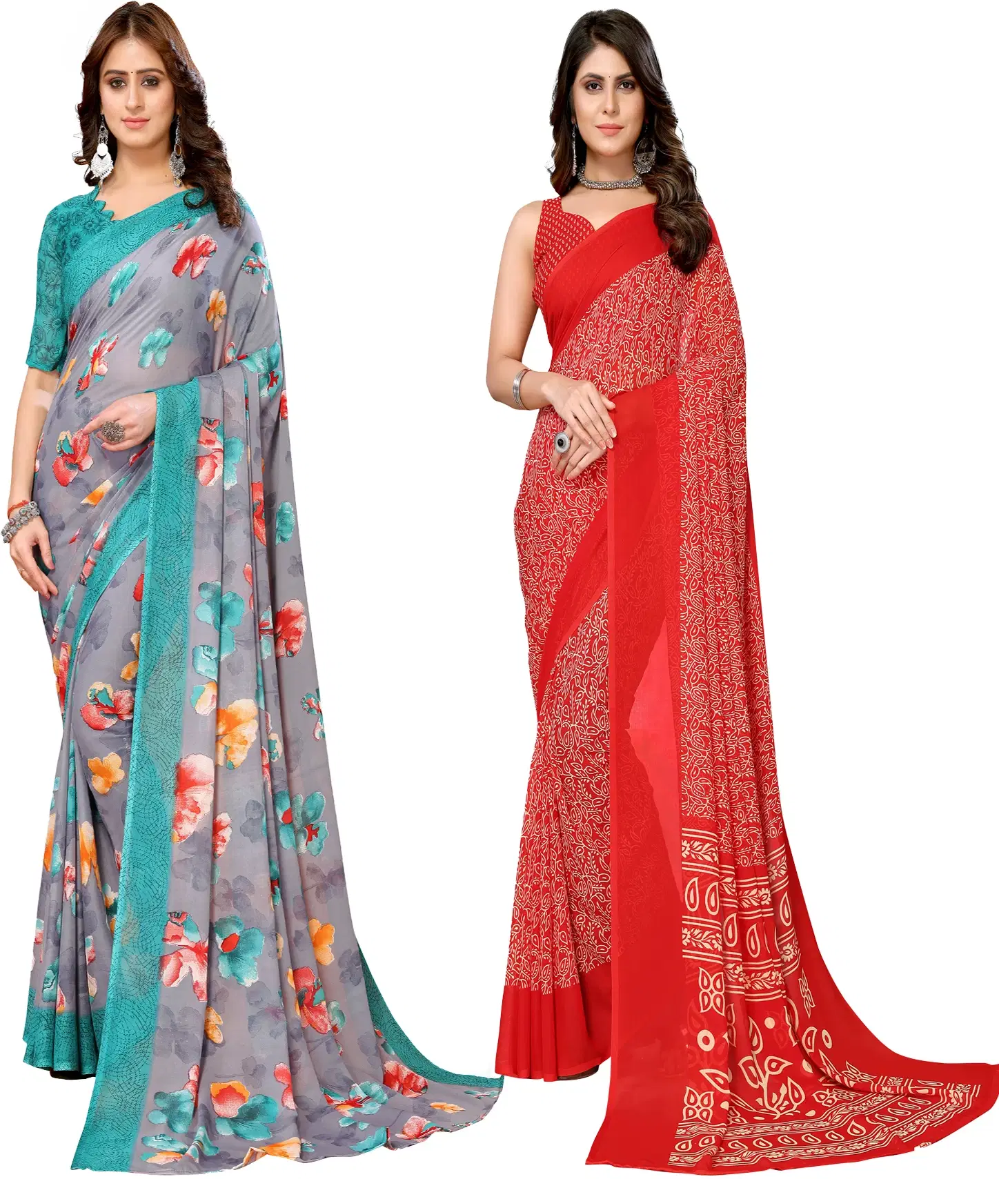 Yashika Georgette Printed Regular Saree With Unstitched Blouse Piece ( Blue )     			Yashika Georgette Printed Regular Saree With Unstitched Blouse Piece ( Blue )