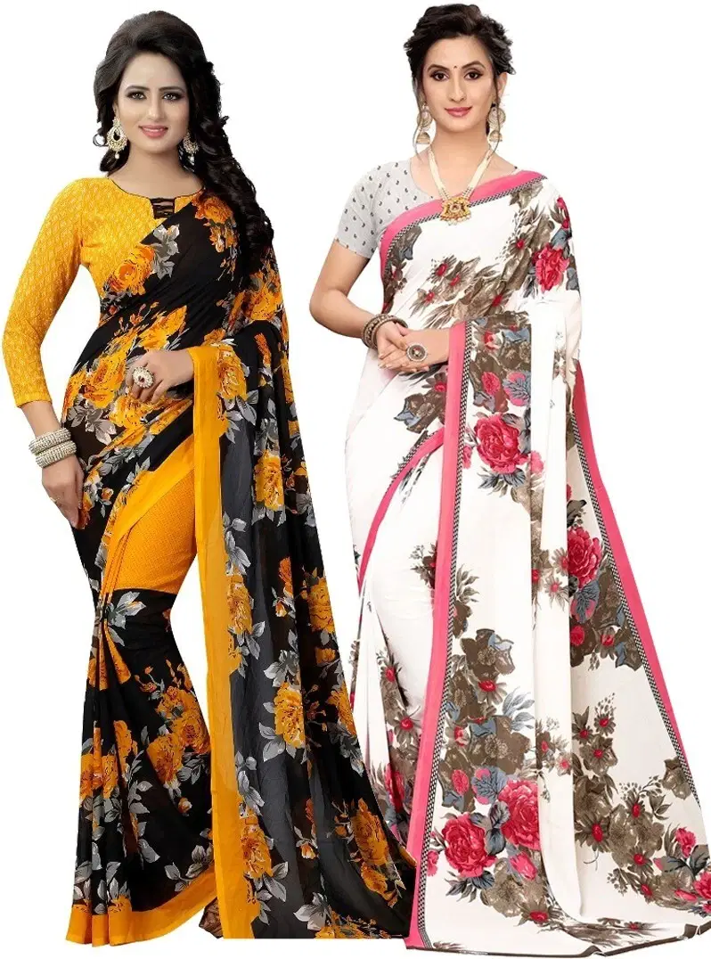     			Yashika Georgette Printed Regular Saree With Unstitched Blouse Piece ( Multicolor )