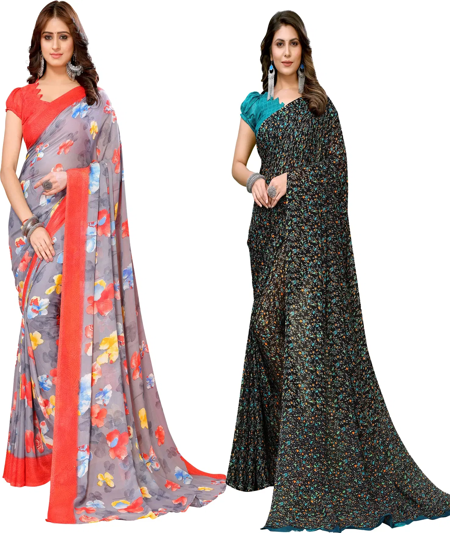     			Yashika Georgette Printed Regular Saree With Unstitched Blouse Piece ( Red )
