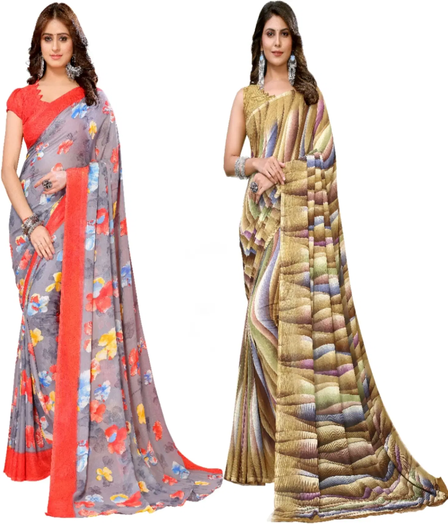     			Yashika Georgette Printed Regular Saree With Unstitched Blouse Piece ( Red )