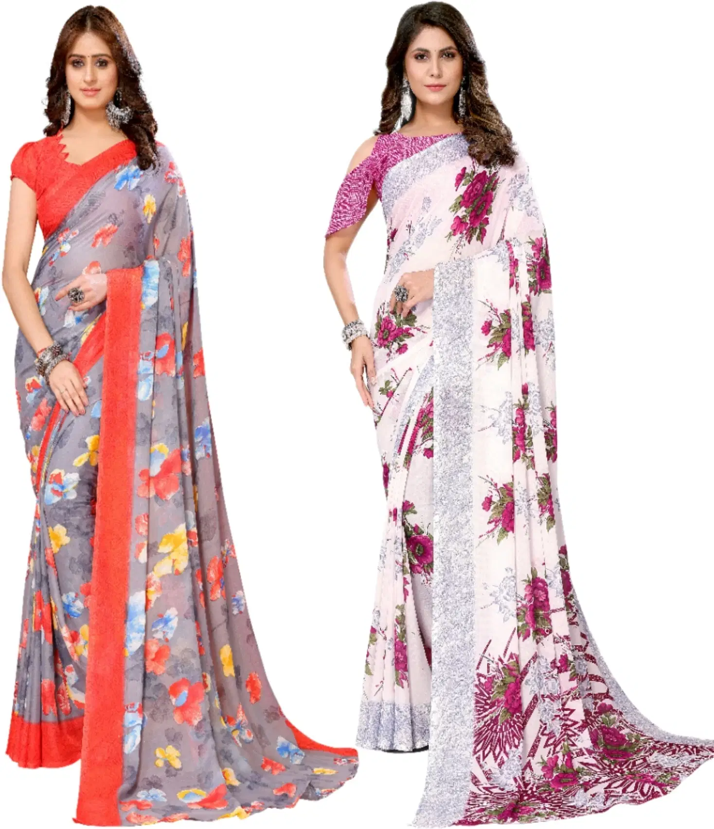     			Yashika Georgette Printed Regular Saree With Unstitched Blouse Piece ( Red )