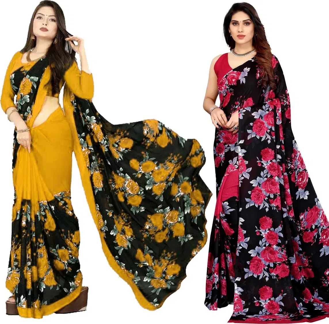 Yashika Georgette Printed Regular Saree With Unstitched Blouse Piece ( Yellow ) Yashika Georgette Printed Regular Saree With Unstitched Blouse Piece ( Yellow )