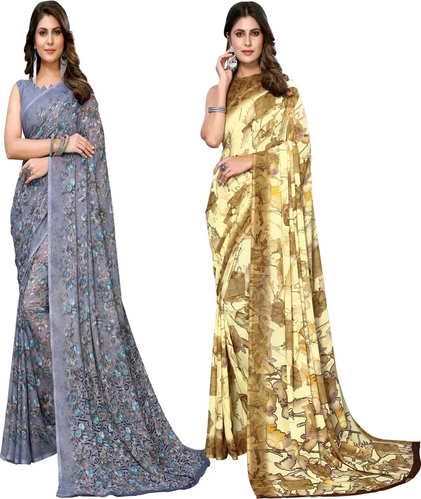     			Yashika Georgette Printed Regular Saree With Unstitched Blouse Piece ( Purple )